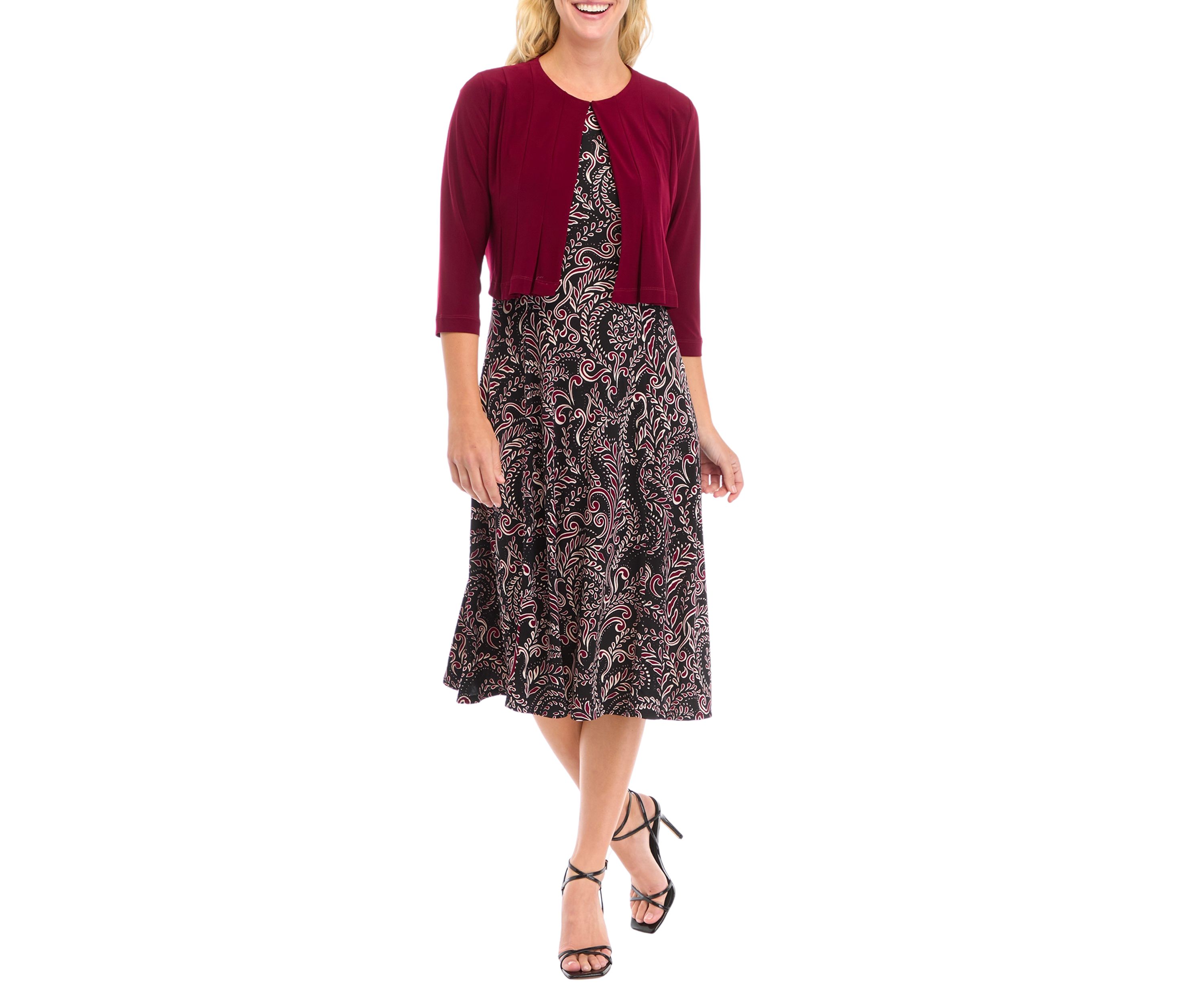 Womens Printed Dress with Solid Jacket 
