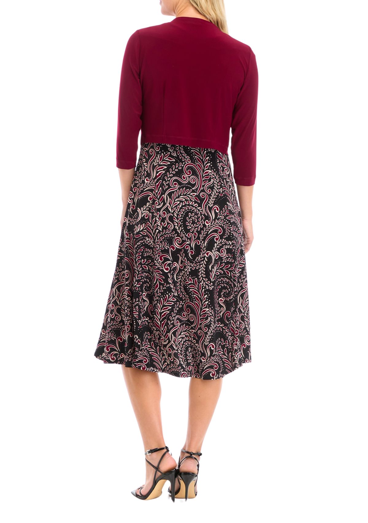 Womens Printed Dress with Solid Jacket 