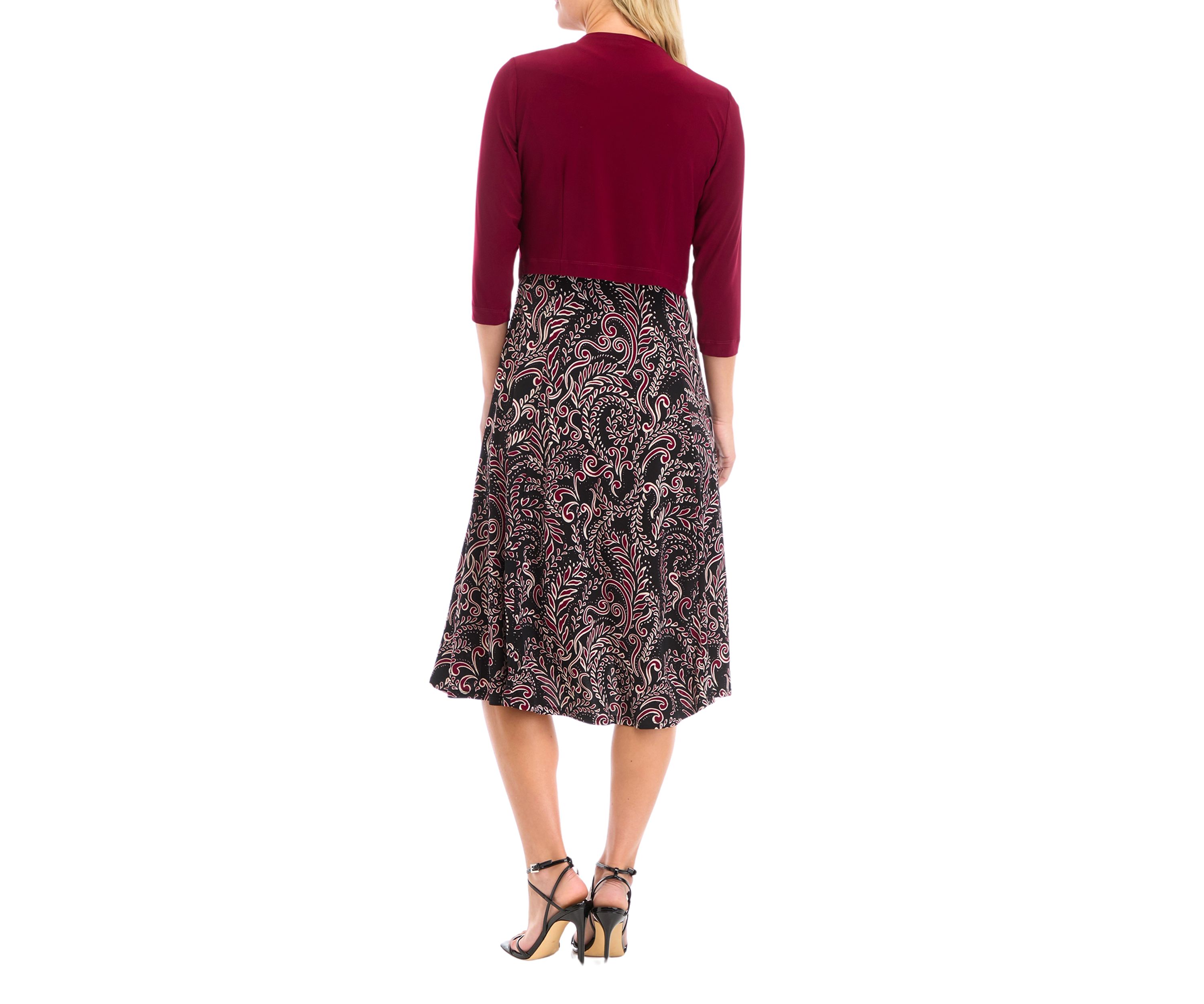 Womens Printed Dress with Solid Jacket 