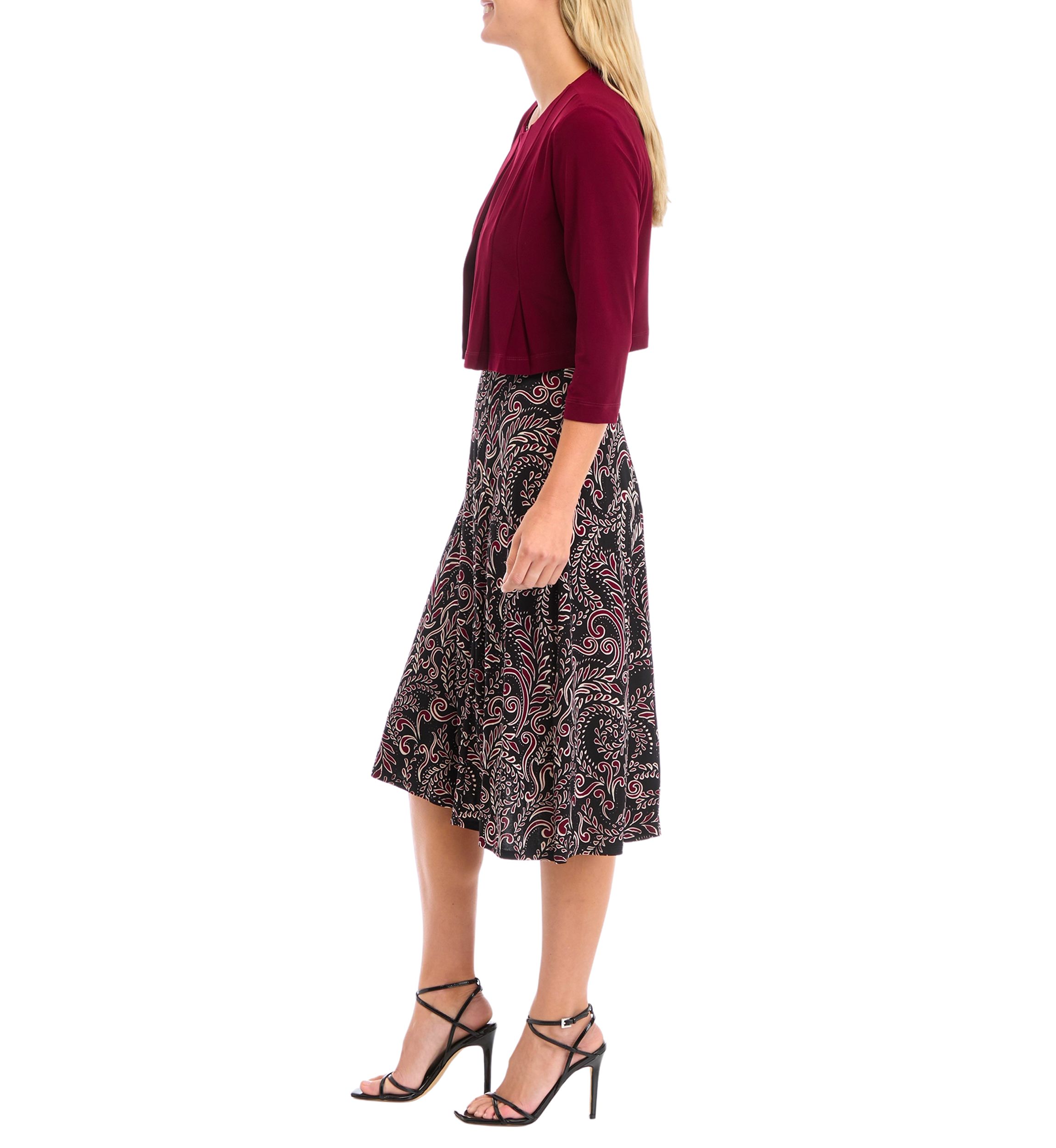 Womens Printed Dress with Solid Jacket 