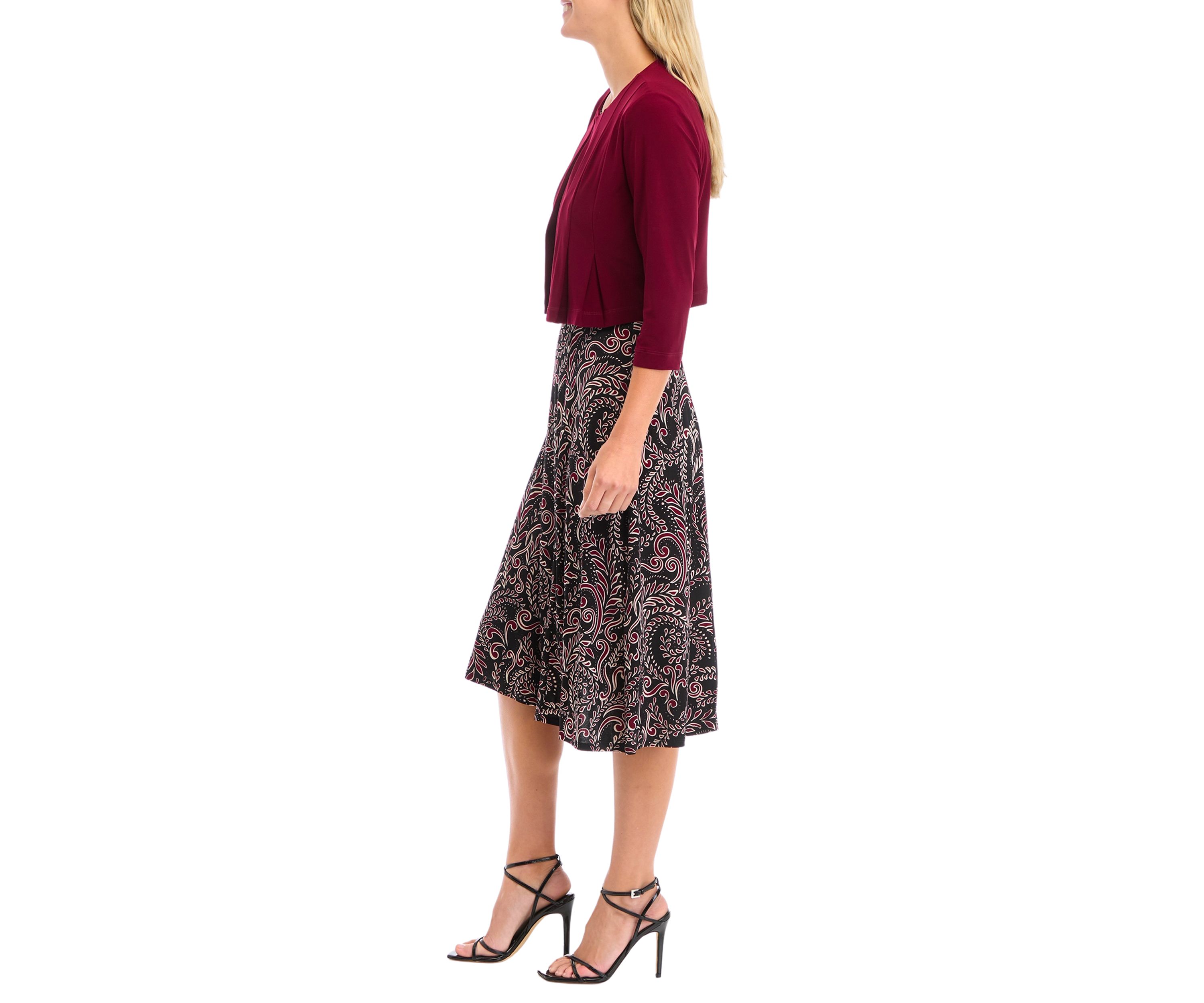 Womens Printed Dress with Solid Jacket 