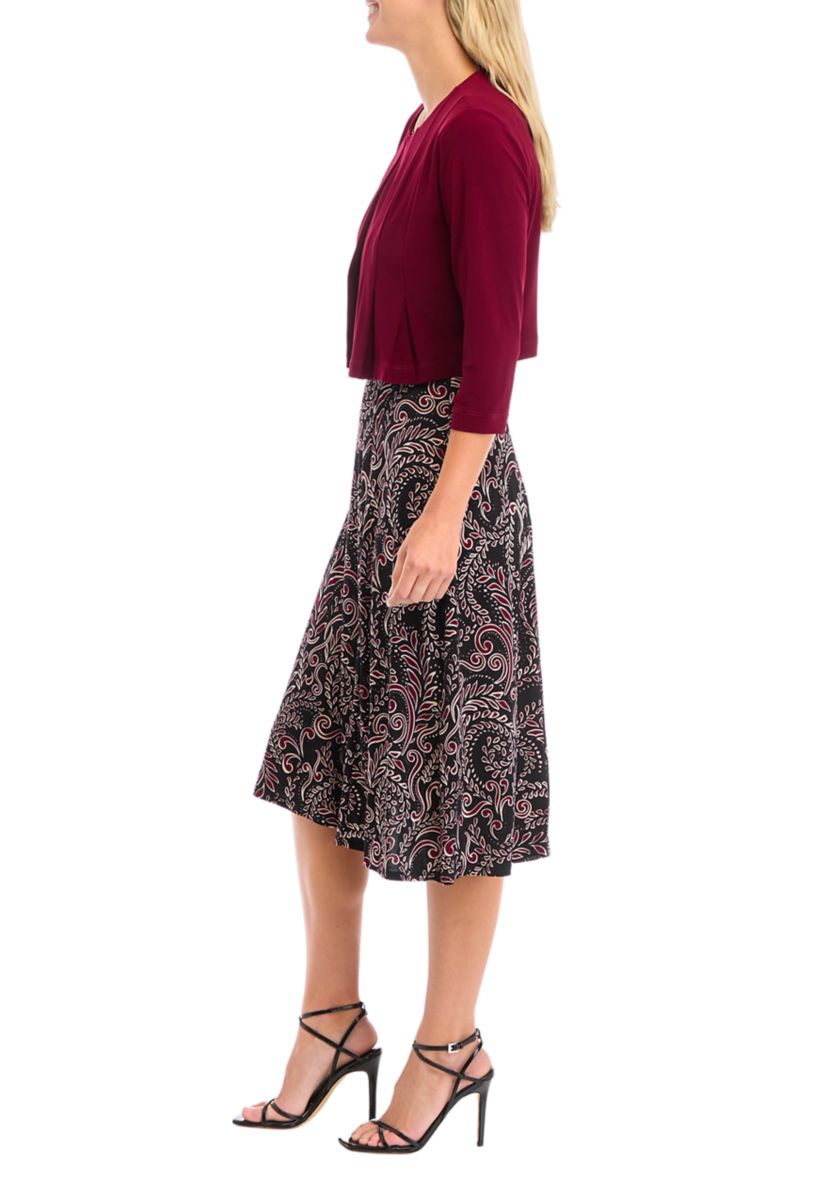 Womens Printed Dress with Solid Jacket 