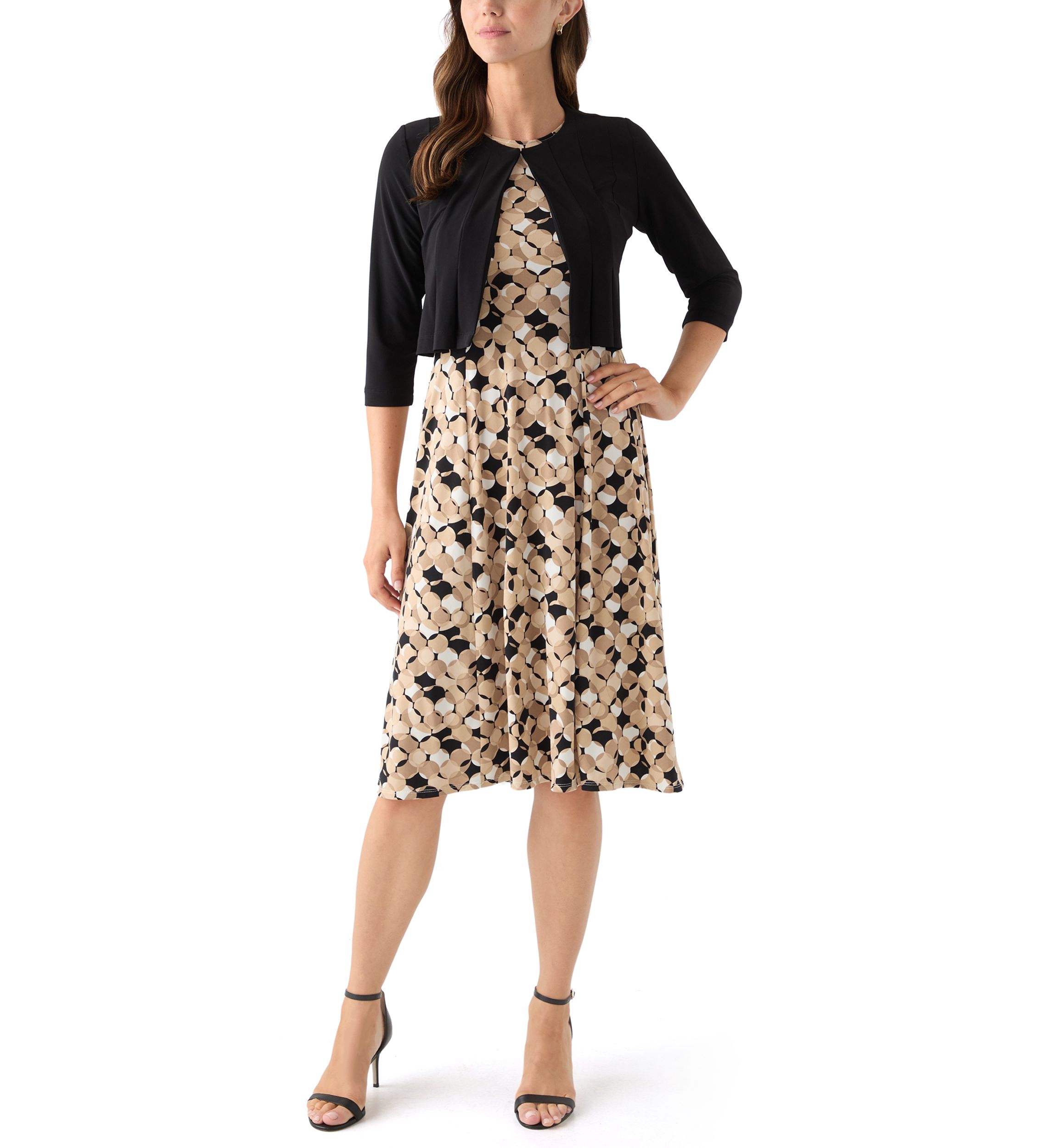 Womens Printed Dress with Three Quarter Sleeve Jacket