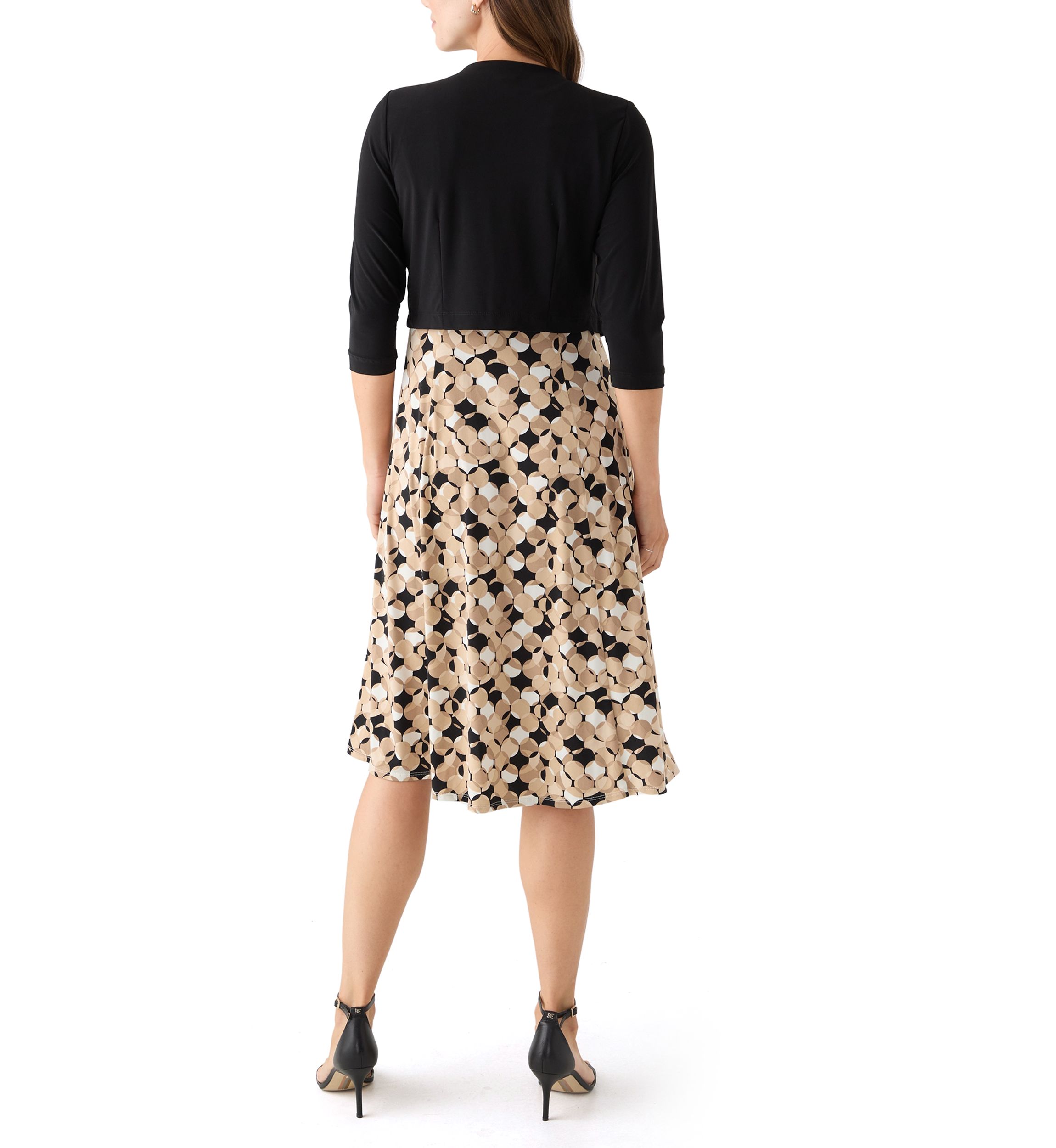 Womens Printed Dress with Three Quarter Sleeve Jacket