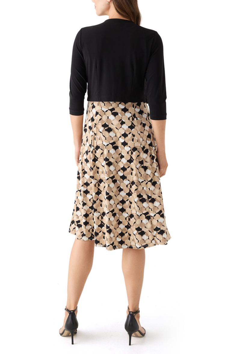 Womens Printed Dress with Three Quarter Sleeve Jacket