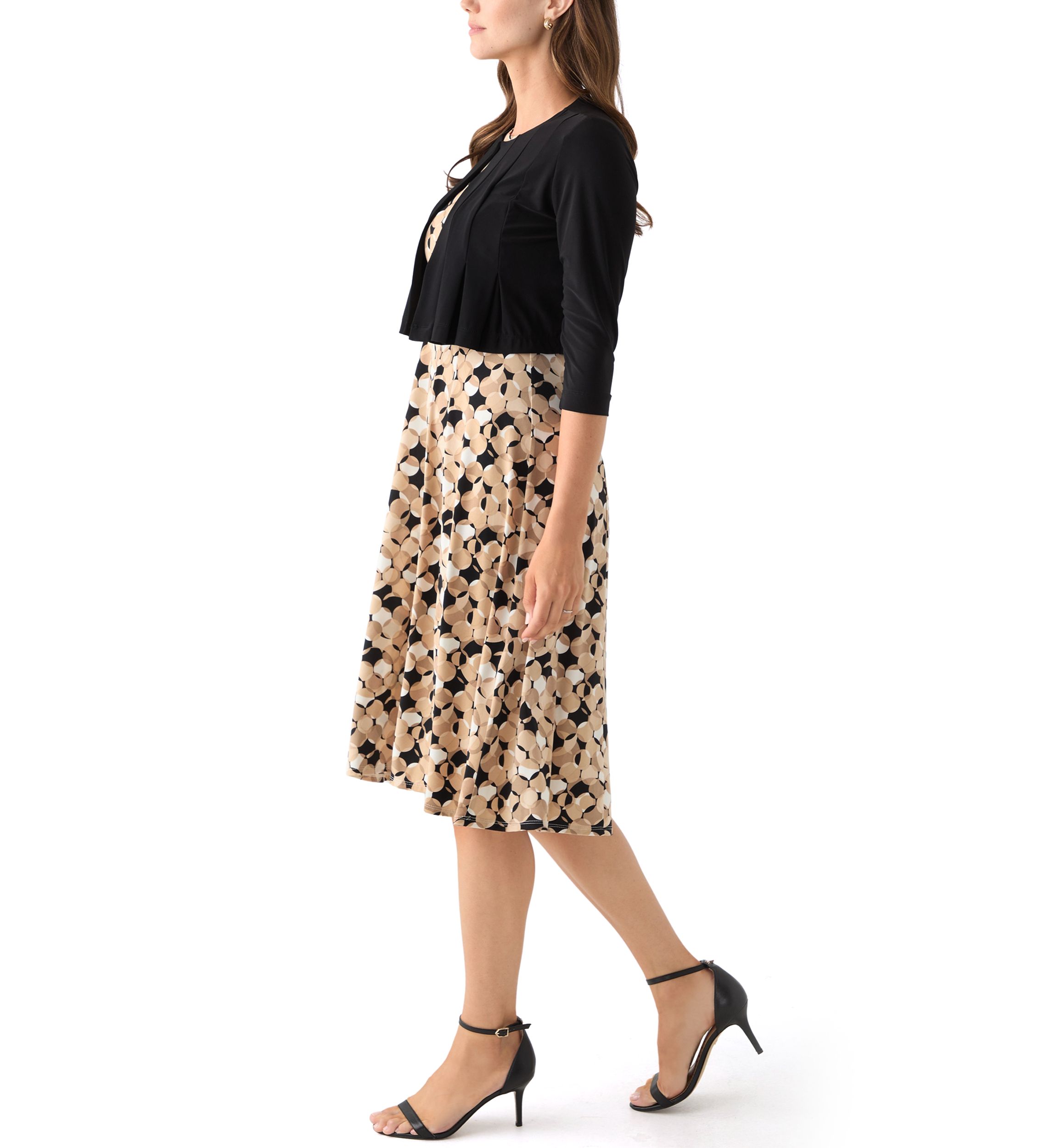 Womens Printed Dress with Three Quarter Sleeve Jacket