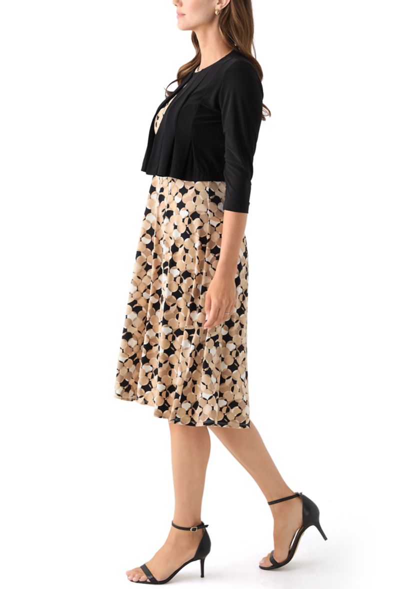 Womens Printed Dress with Three Quarter Sleeve Jacket