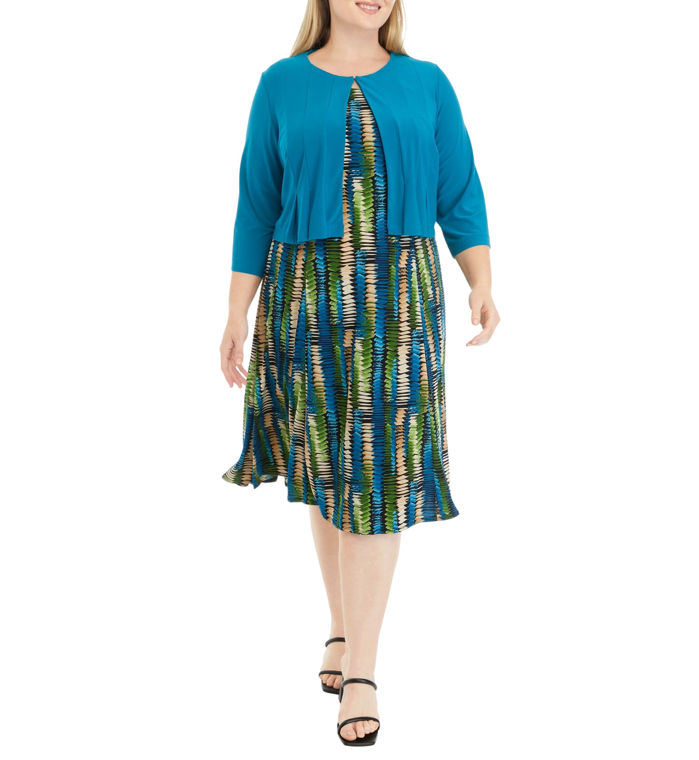 Plus Size 3/4 Sleeve Printed Jacket Dress