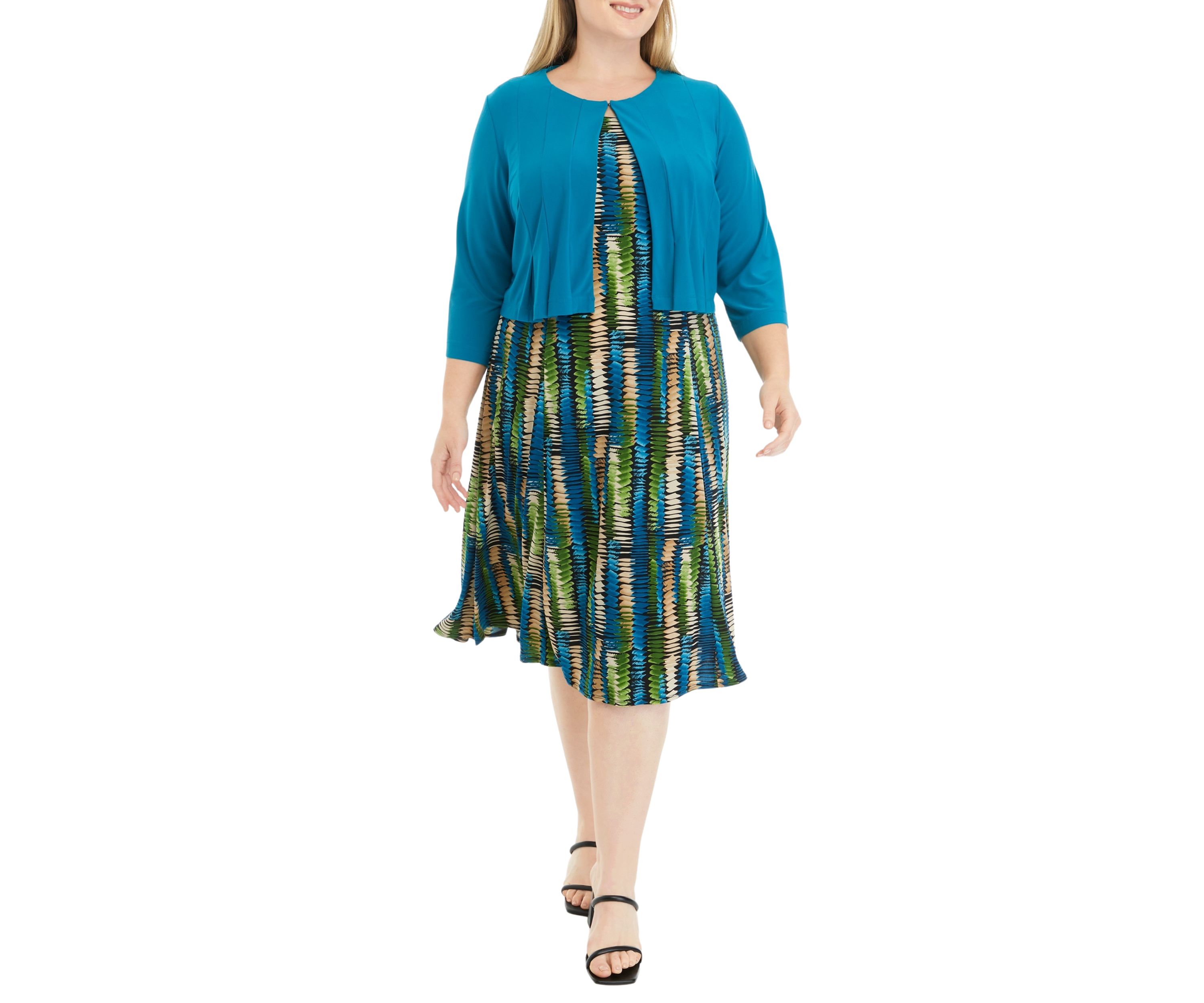 Plus Size 3/4 Sleeve Printed Jacket Dress