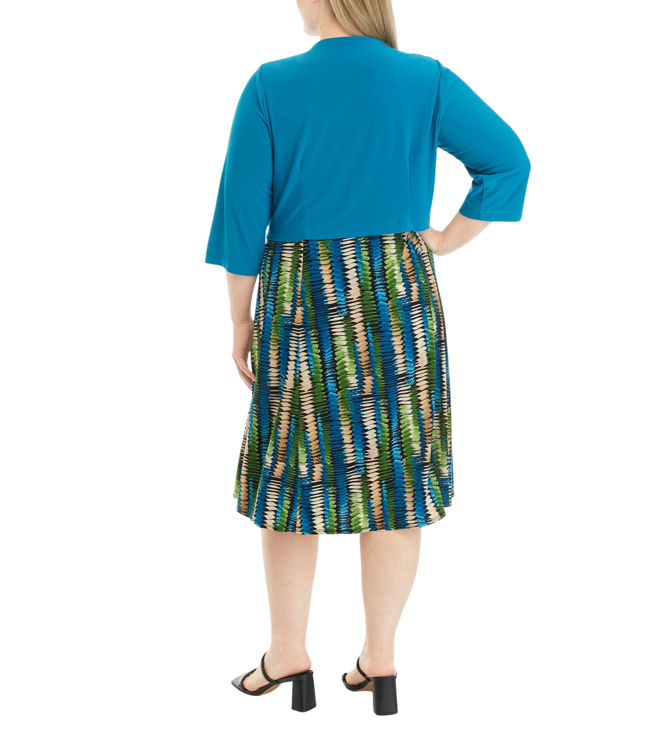 Plus Size 3/4 Sleeve Printed Jacket Dress