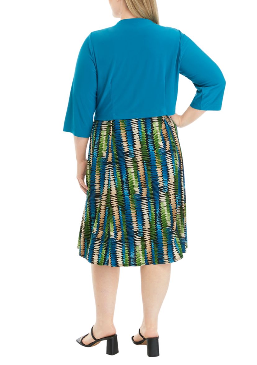 Plus Size 3/4 Sleeve Printed Jacket Dress