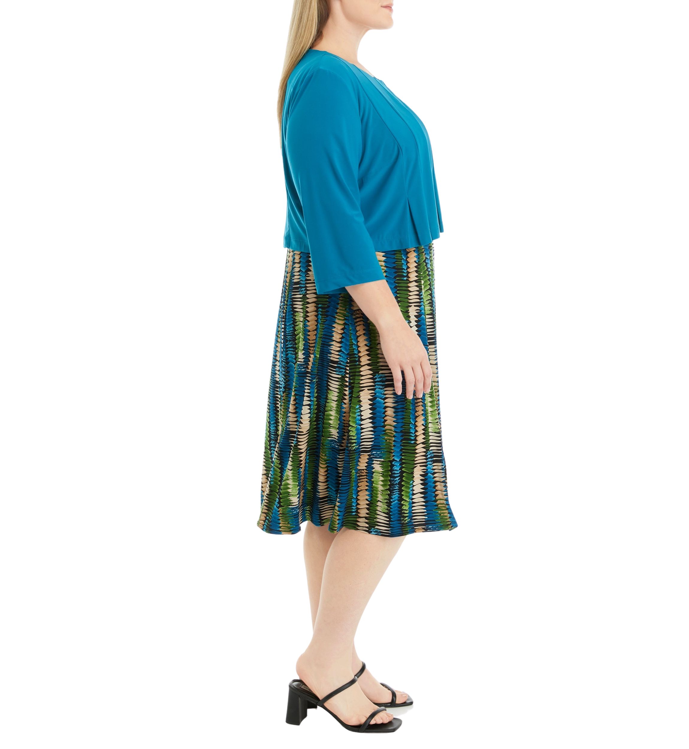 Plus Size 3/4 Sleeve Printed Jacket Dress