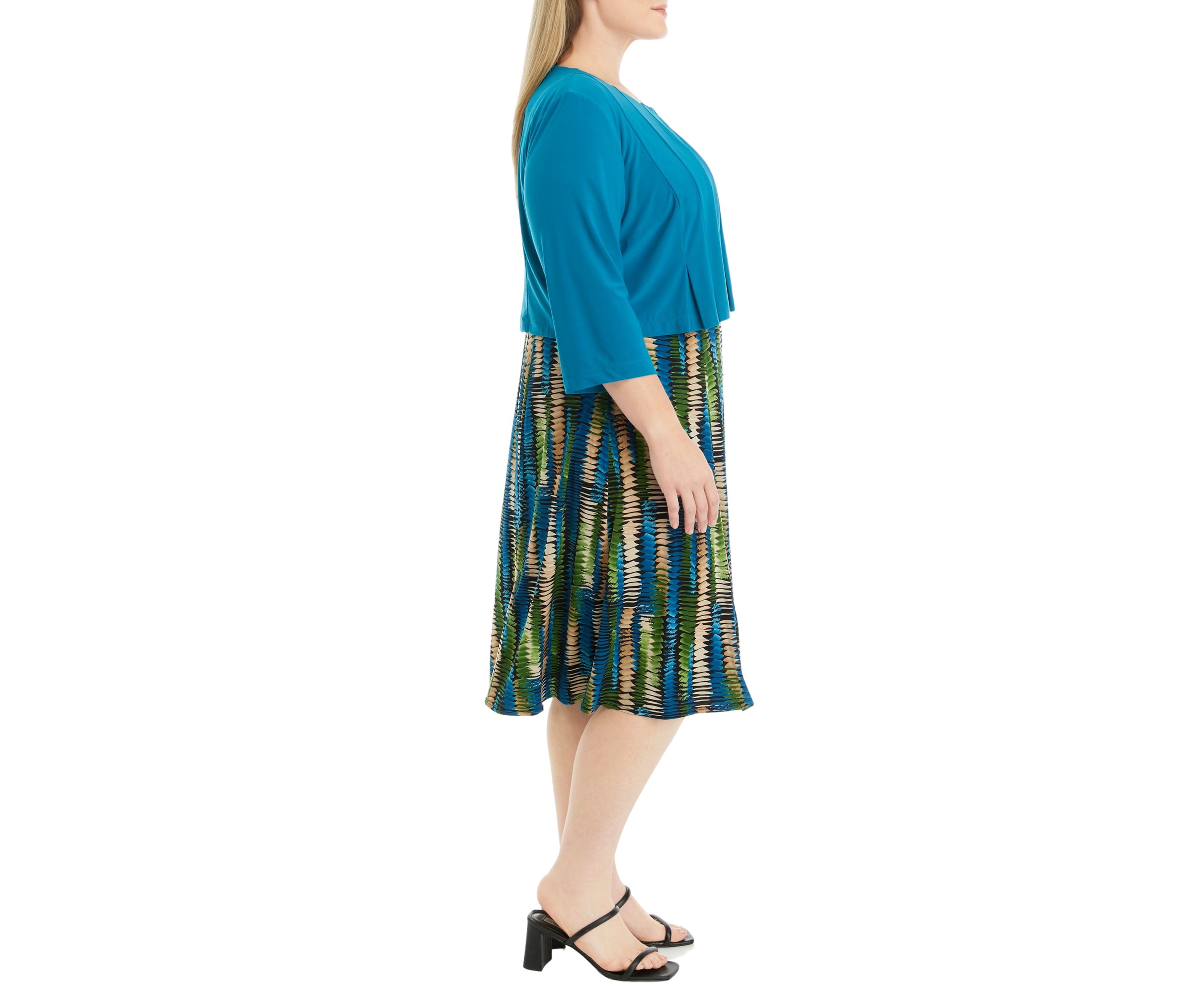 Plus Size 3/4 Sleeve Printed Jacket Dress