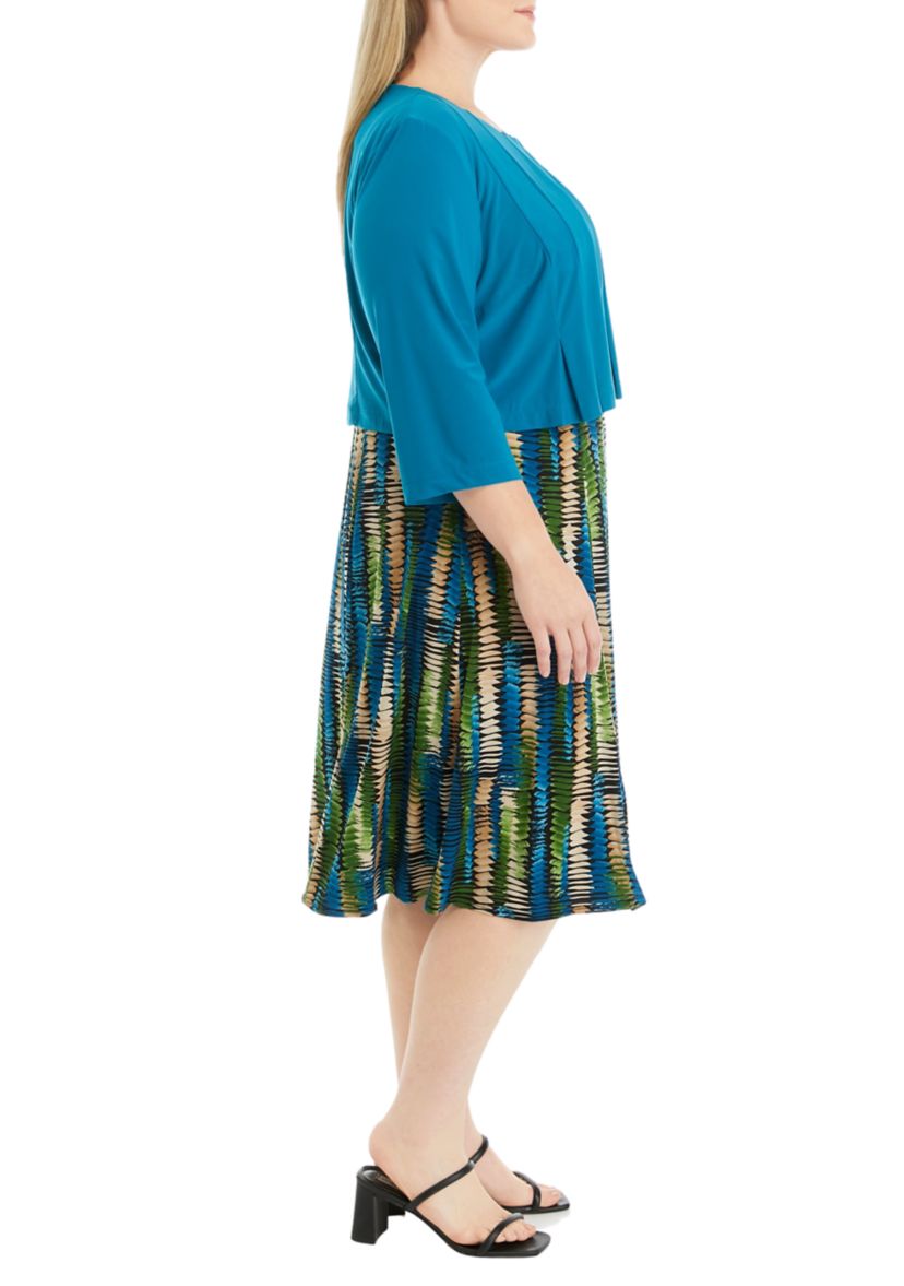 Plus Size 3/4 Sleeve Printed Jacket Dress