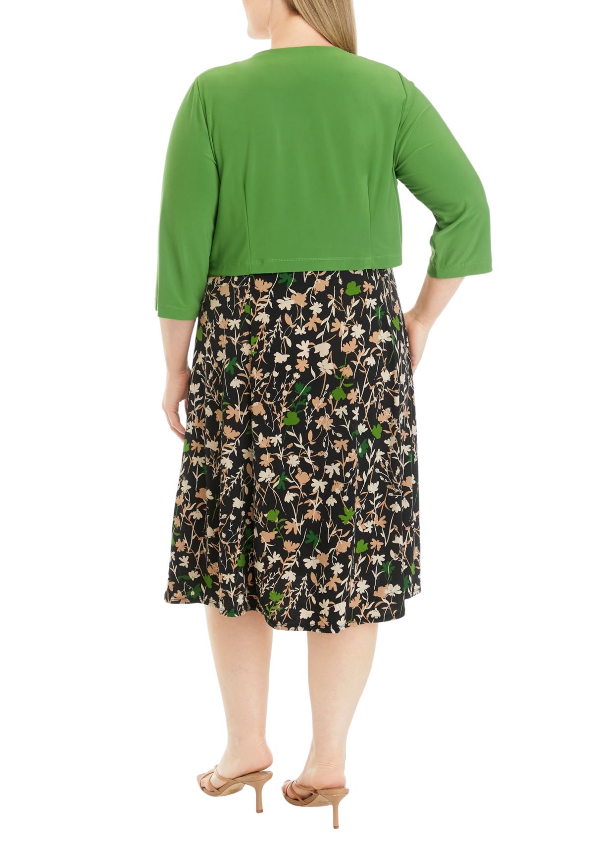 Plus Size 3/4 Sleeve Floral Print Jacket Dress