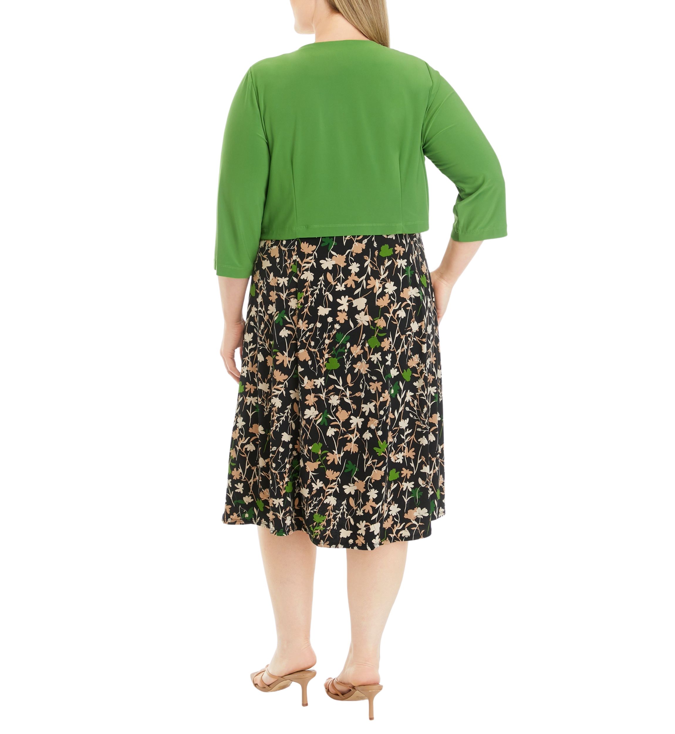 Plus Size 3/4 Sleeve Floral Print Jacket Dress