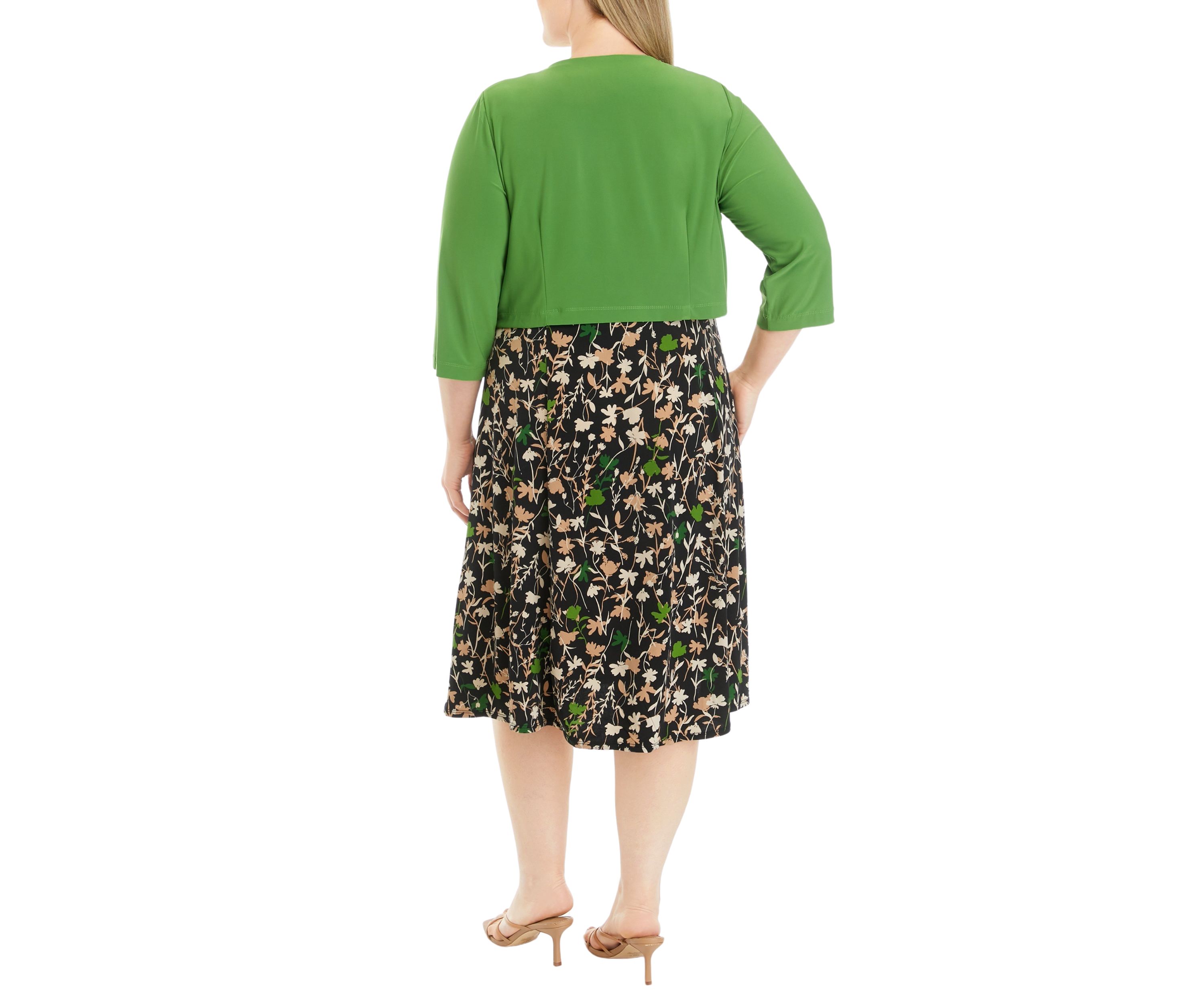 Plus Size 3/4 Sleeve Floral Print Jacket Dress
