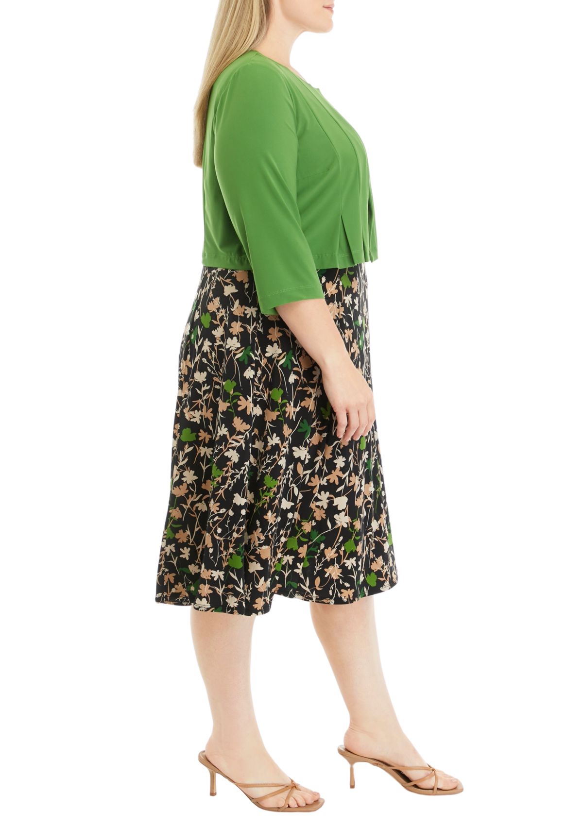 Plus Size 3/4 Sleeve Floral Print Jacket Dress