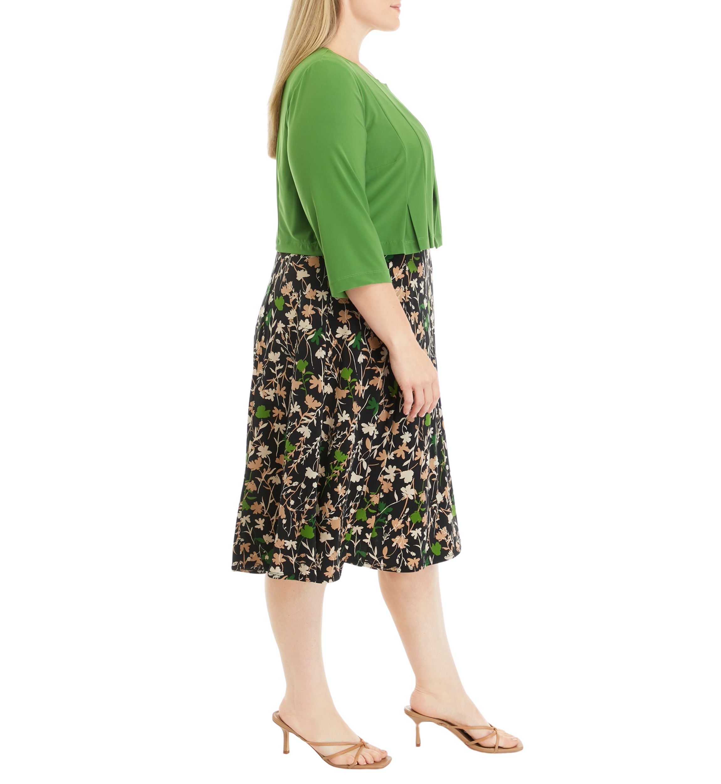Plus Size 3/4 Sleeve Floral Print Jacket Dress