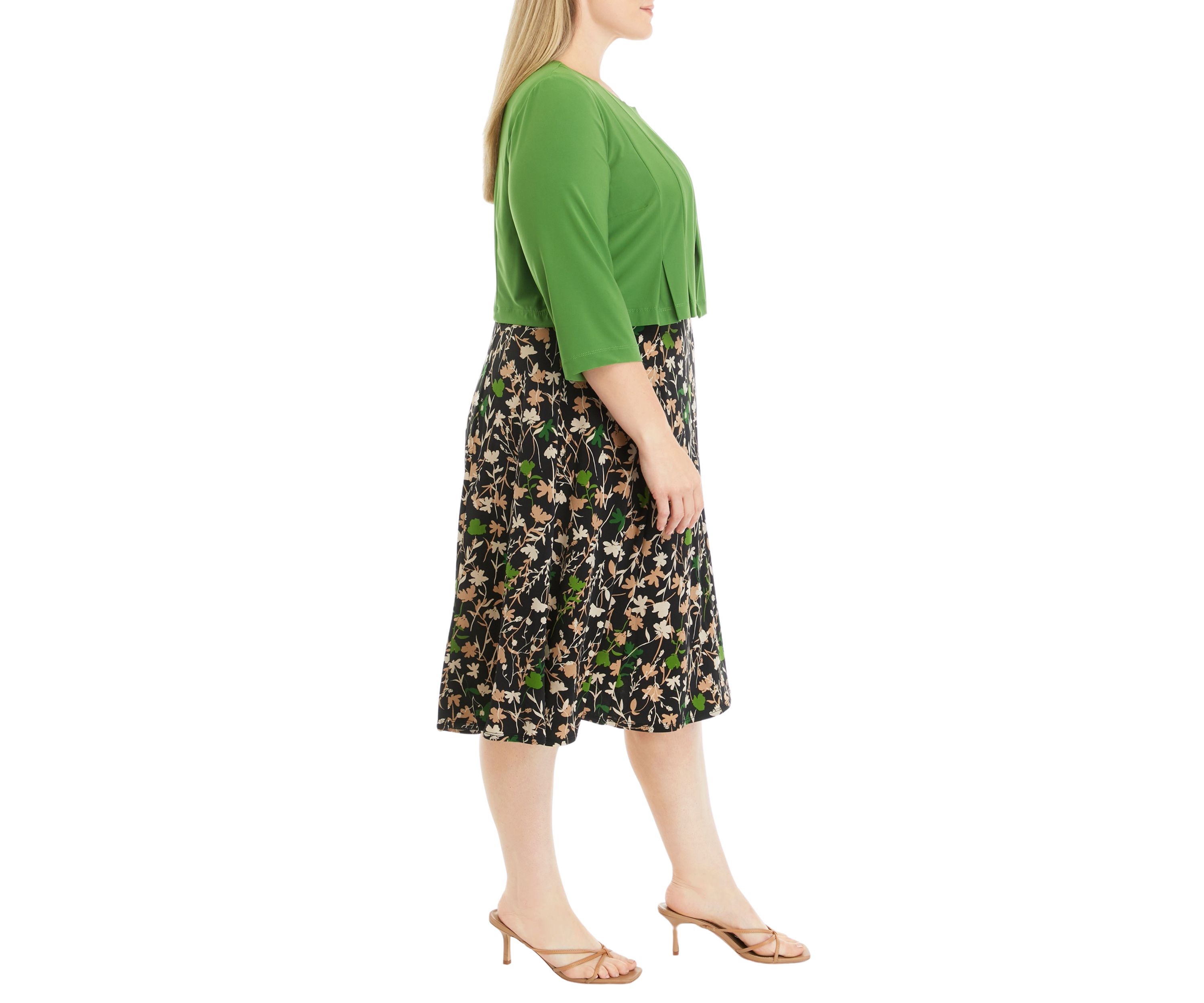 Plus Size 3/4 Sleeve Floral Print Jacket Dress