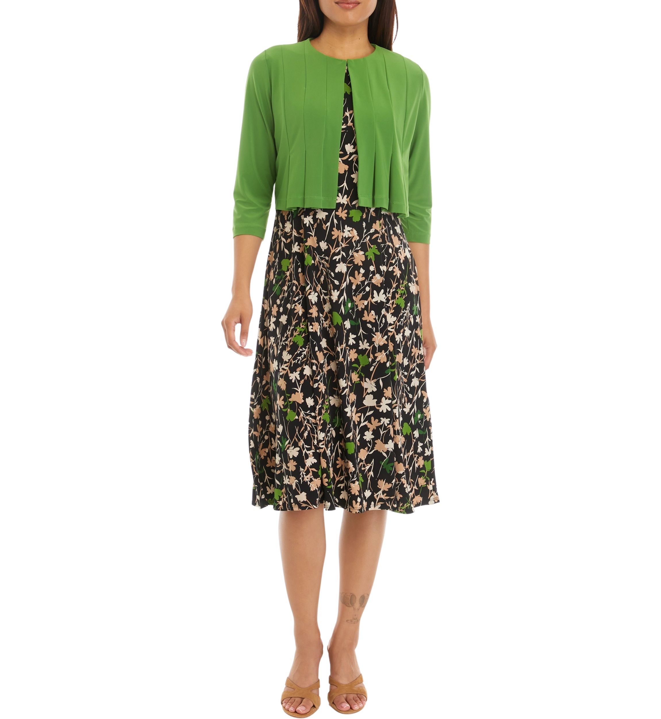 Womens 3/4 Sleeve Floral Printed Jacket Dress