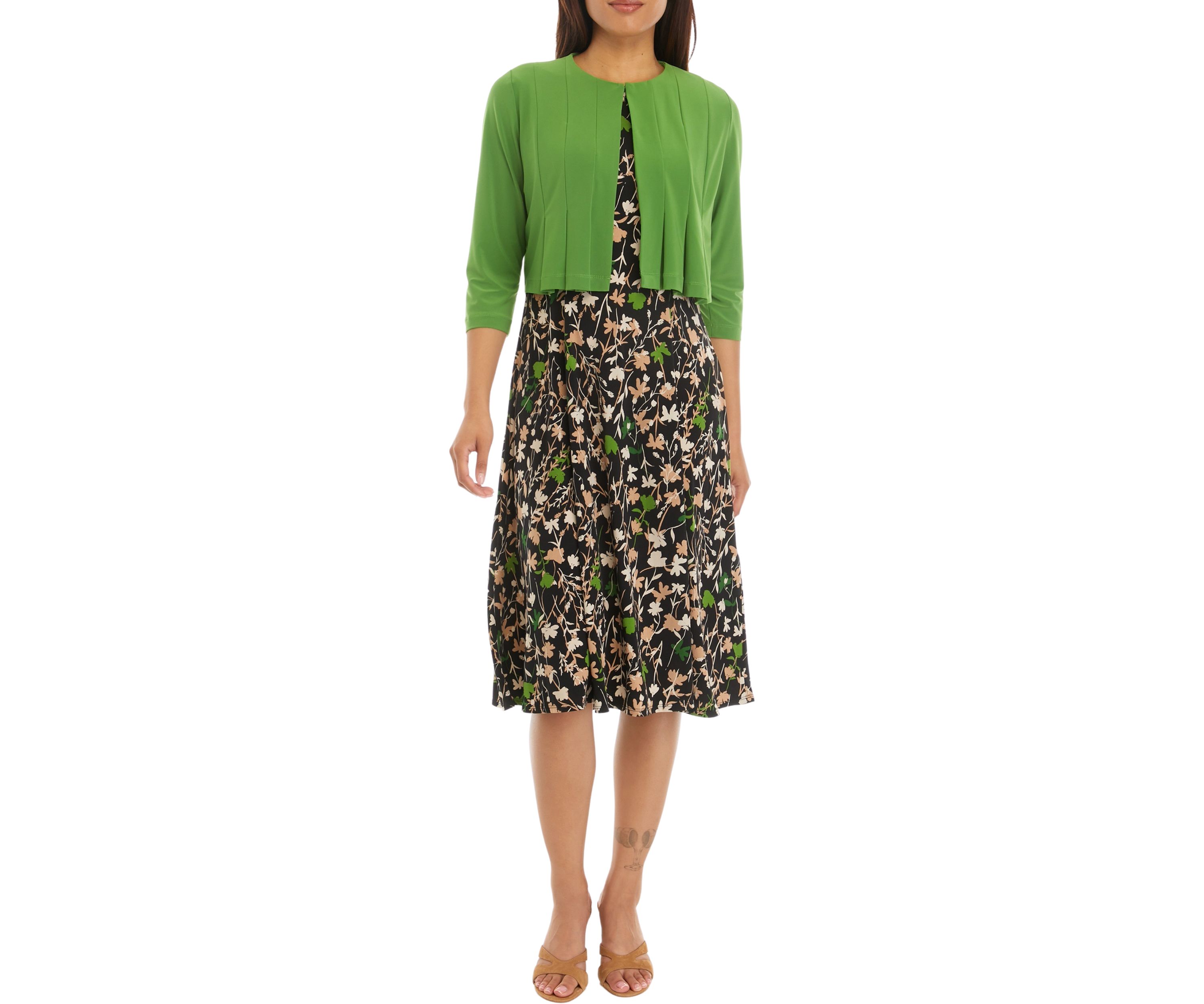 Womens 3/4 Sleeve Floral Printed Jacket Dress