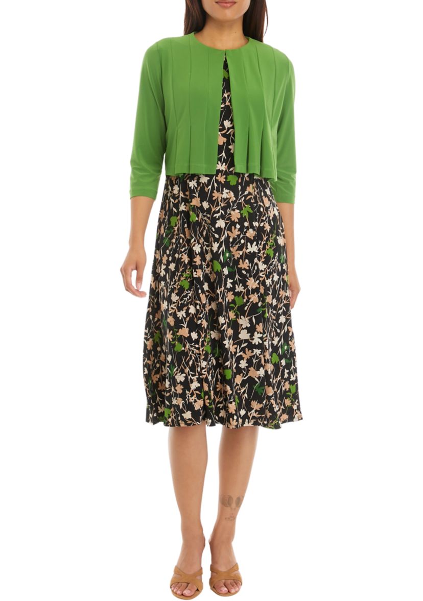 Womens 3/4 Sleeve Floral Printed Jacket Dress