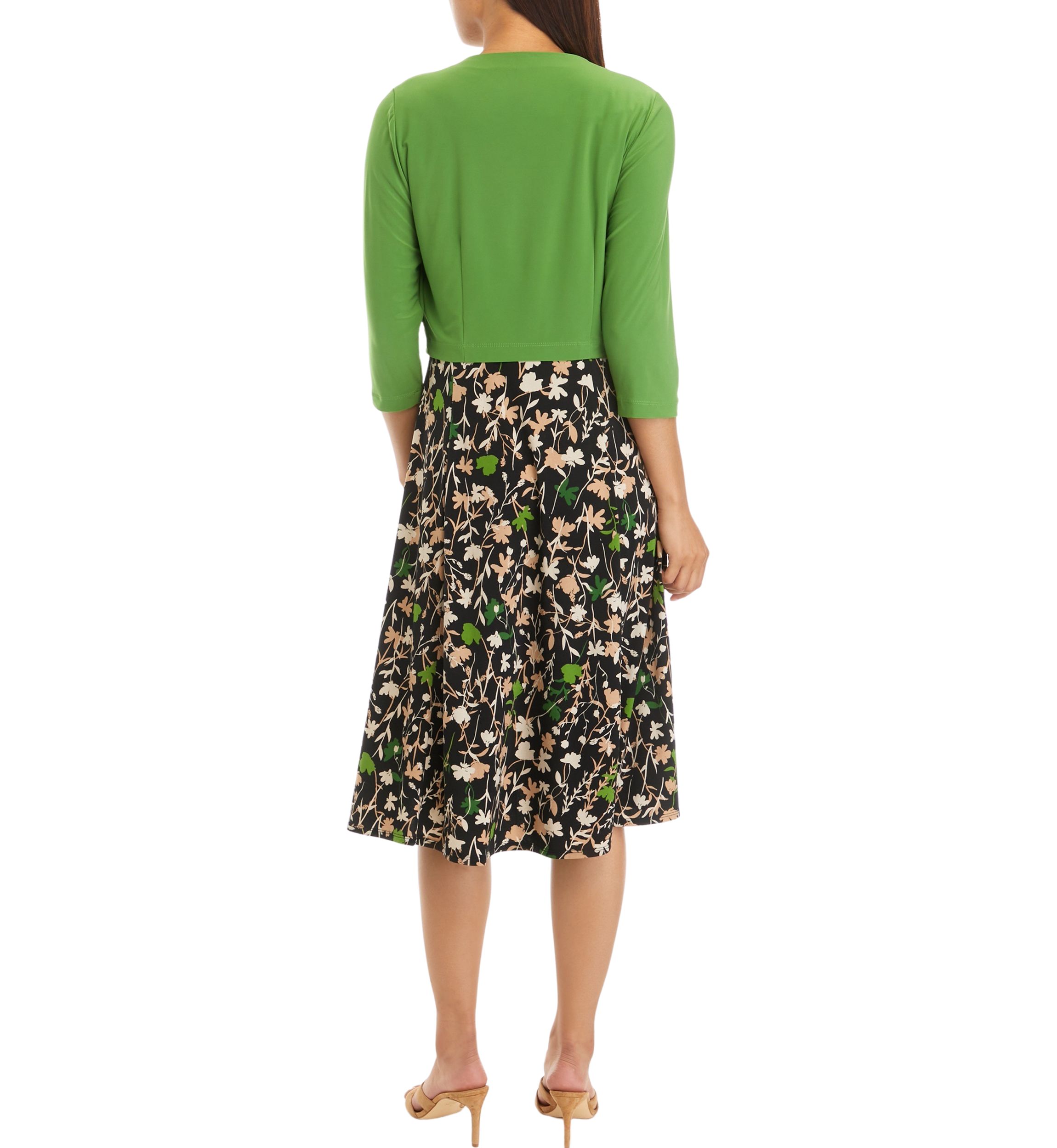 Womens 3/4 Sleeve Floral Printed Jacket Dress
