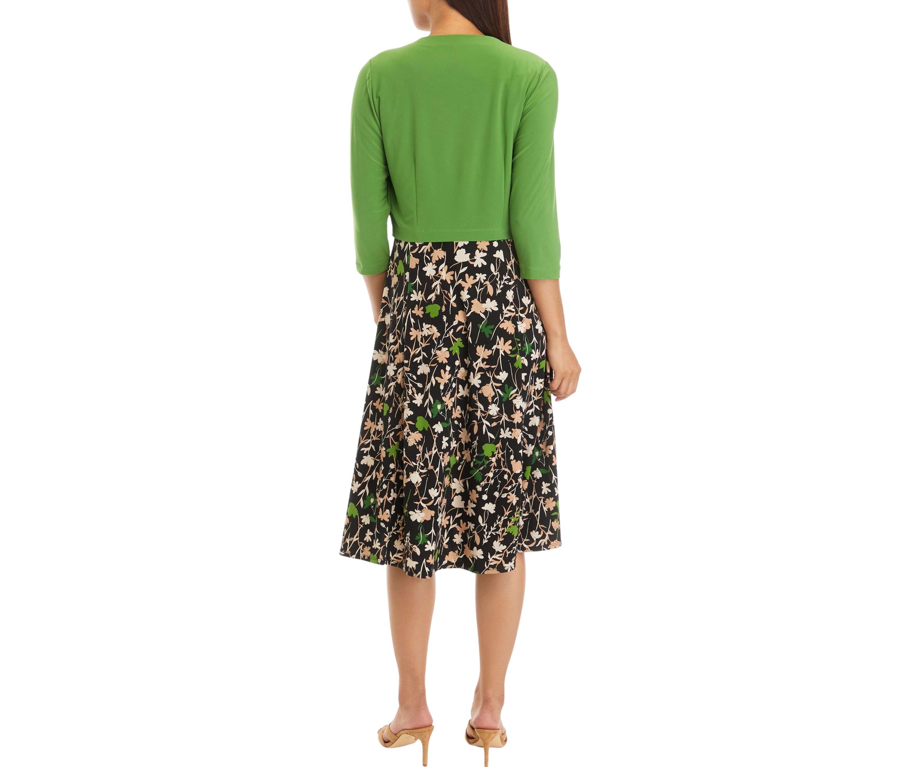 Womens 3/4 Sleeve Floral Printed Jacket Dress