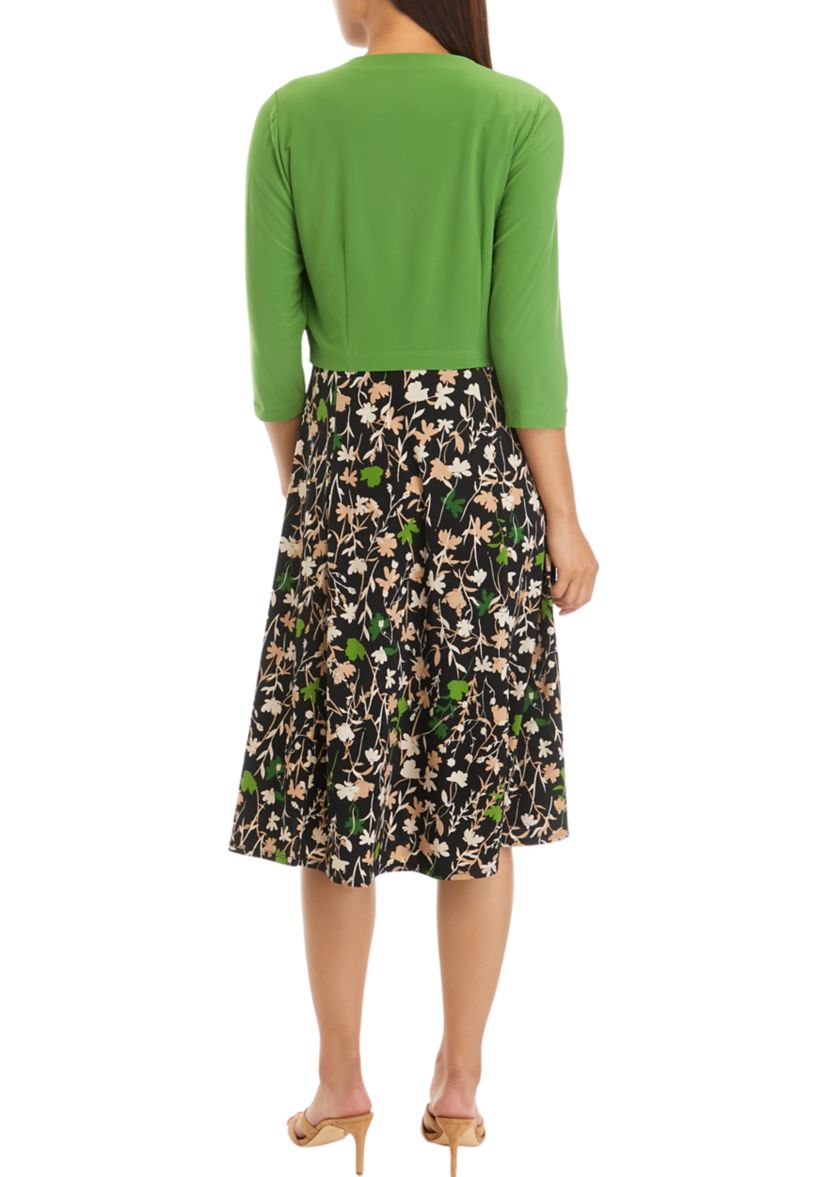 Womens 3/4 Sleeve Floral Printed Jacket Dress