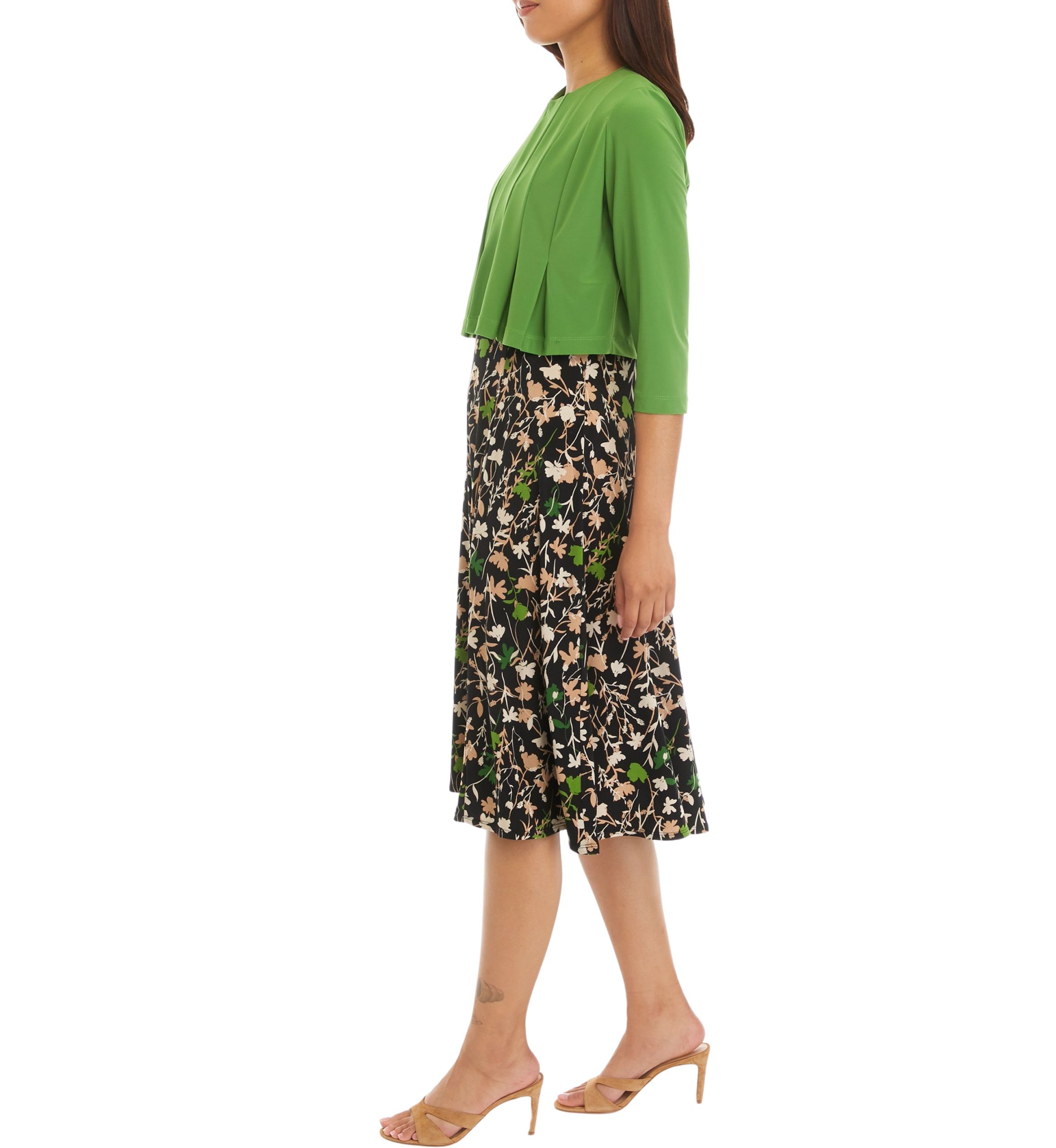 Womens 3/4 Sleeve Floral Printed Jacket Dress