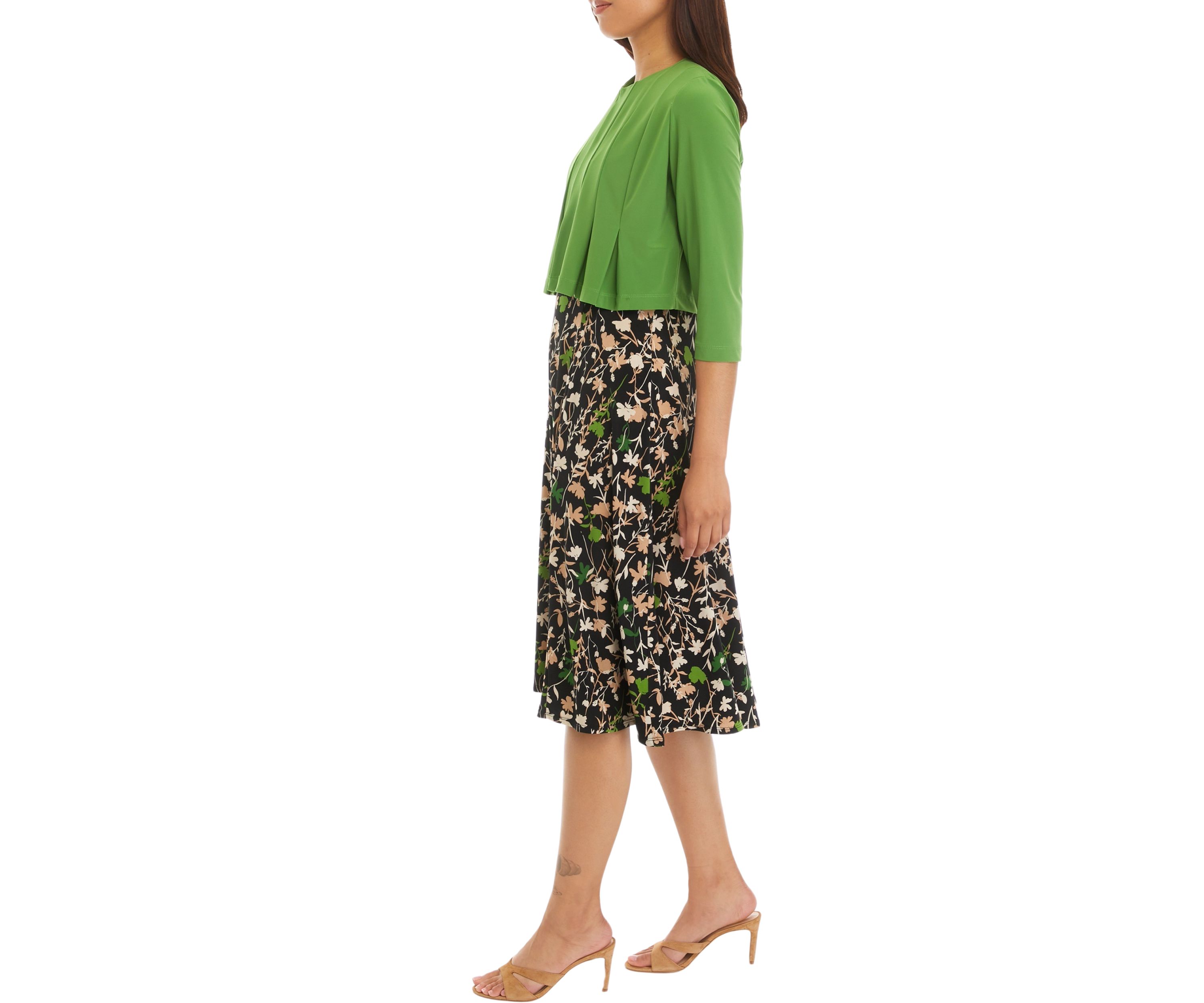 Womens 3/4 Sleeve Floral Printed Jacket Dress