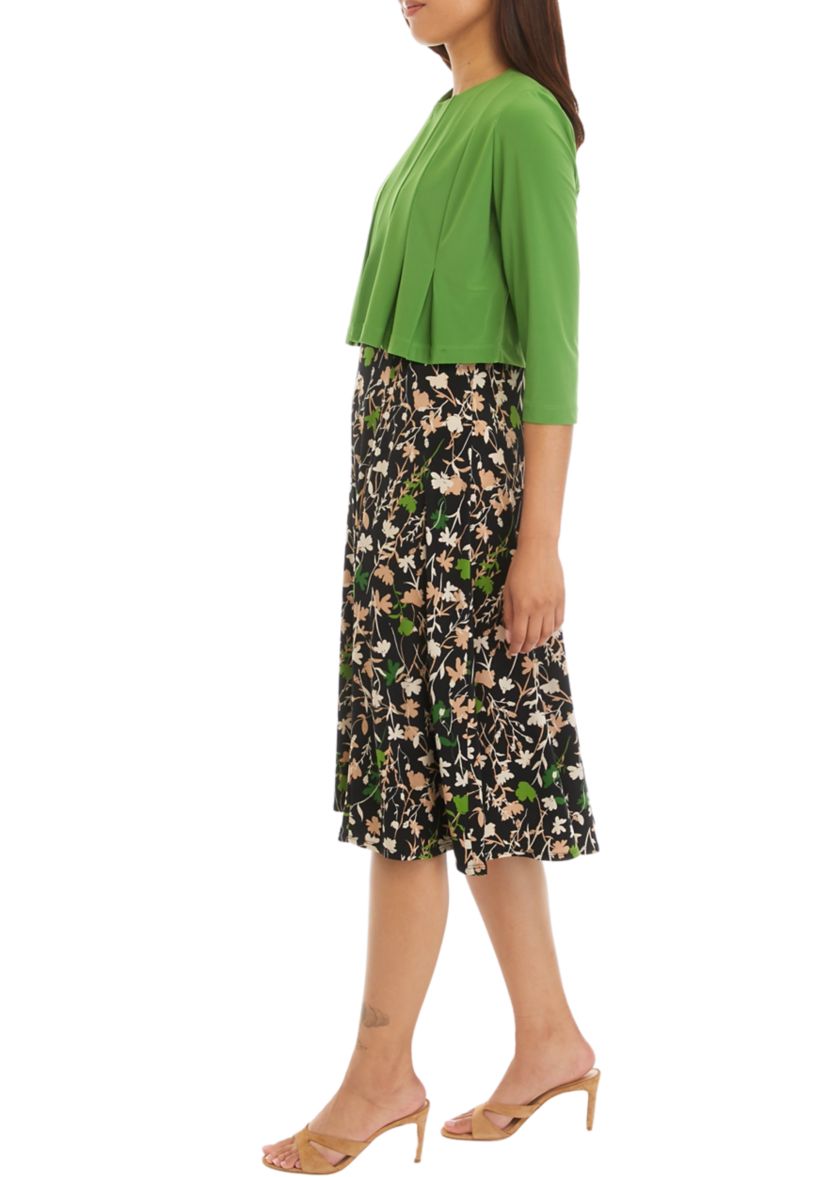 Womens 3/4 Sleeve Floral Printed Jacket Dress