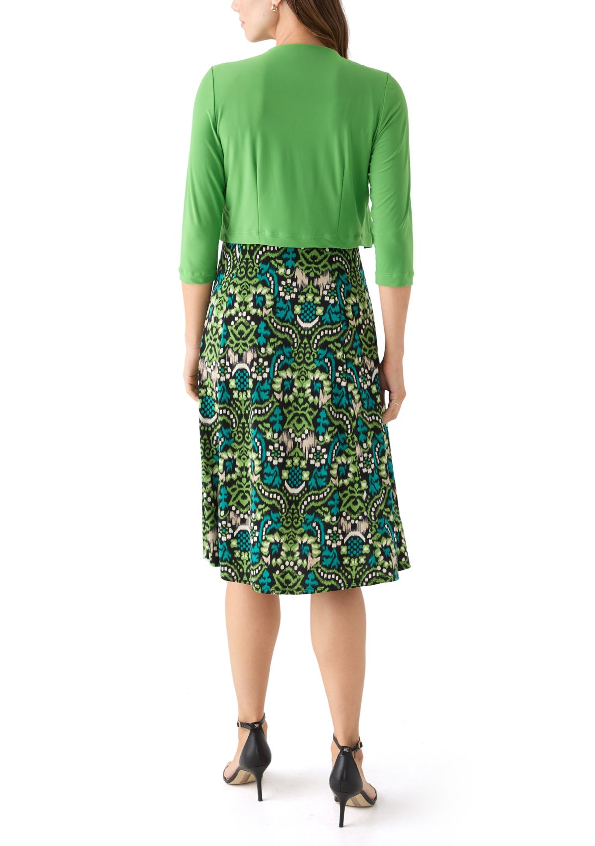 Womens Printed Dress with Three Quarter Sleeve Jacket Set