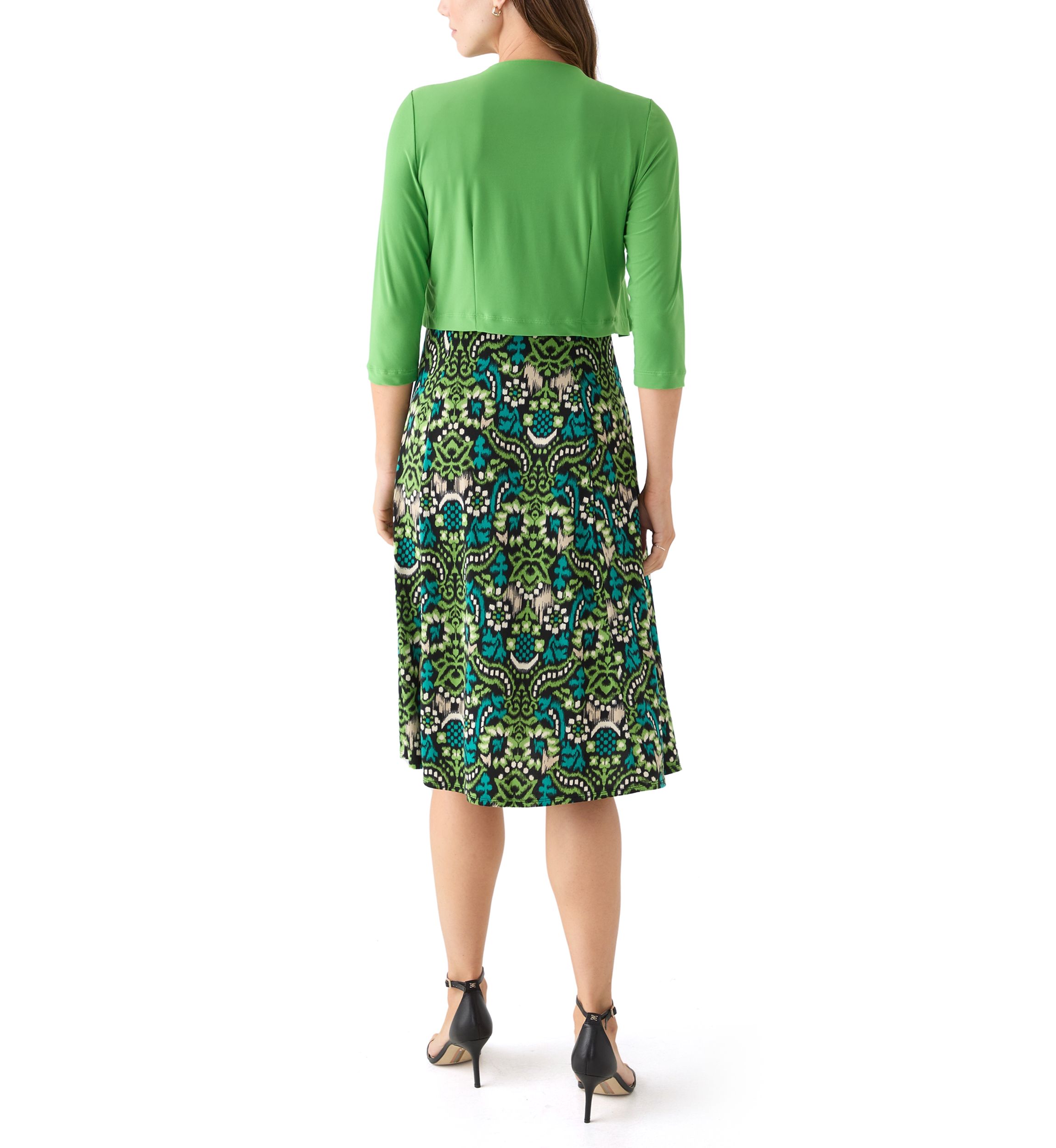 Womens Printed Dress with Three Quarter Sleeve Jacket Set