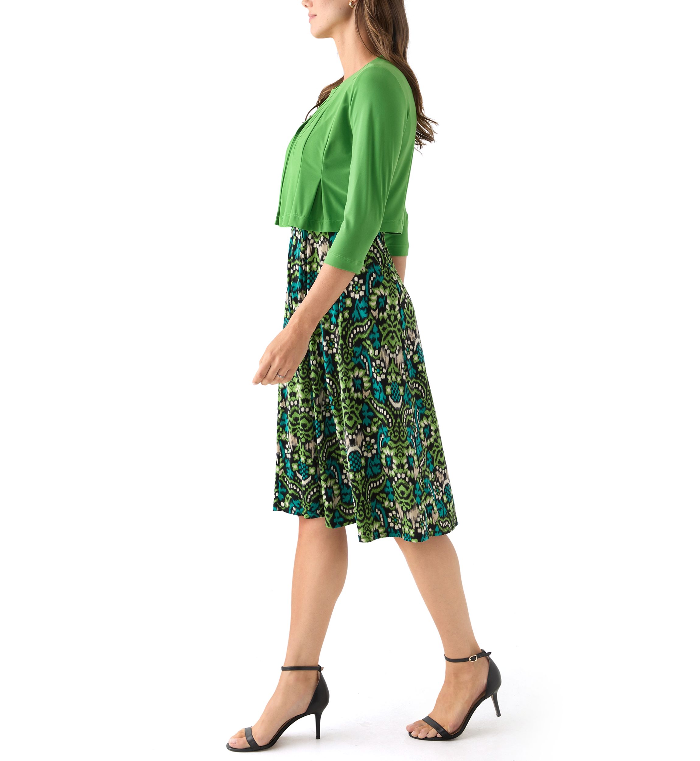 Womens Printed Dress with Three Quarter Sleeve Jacket Set