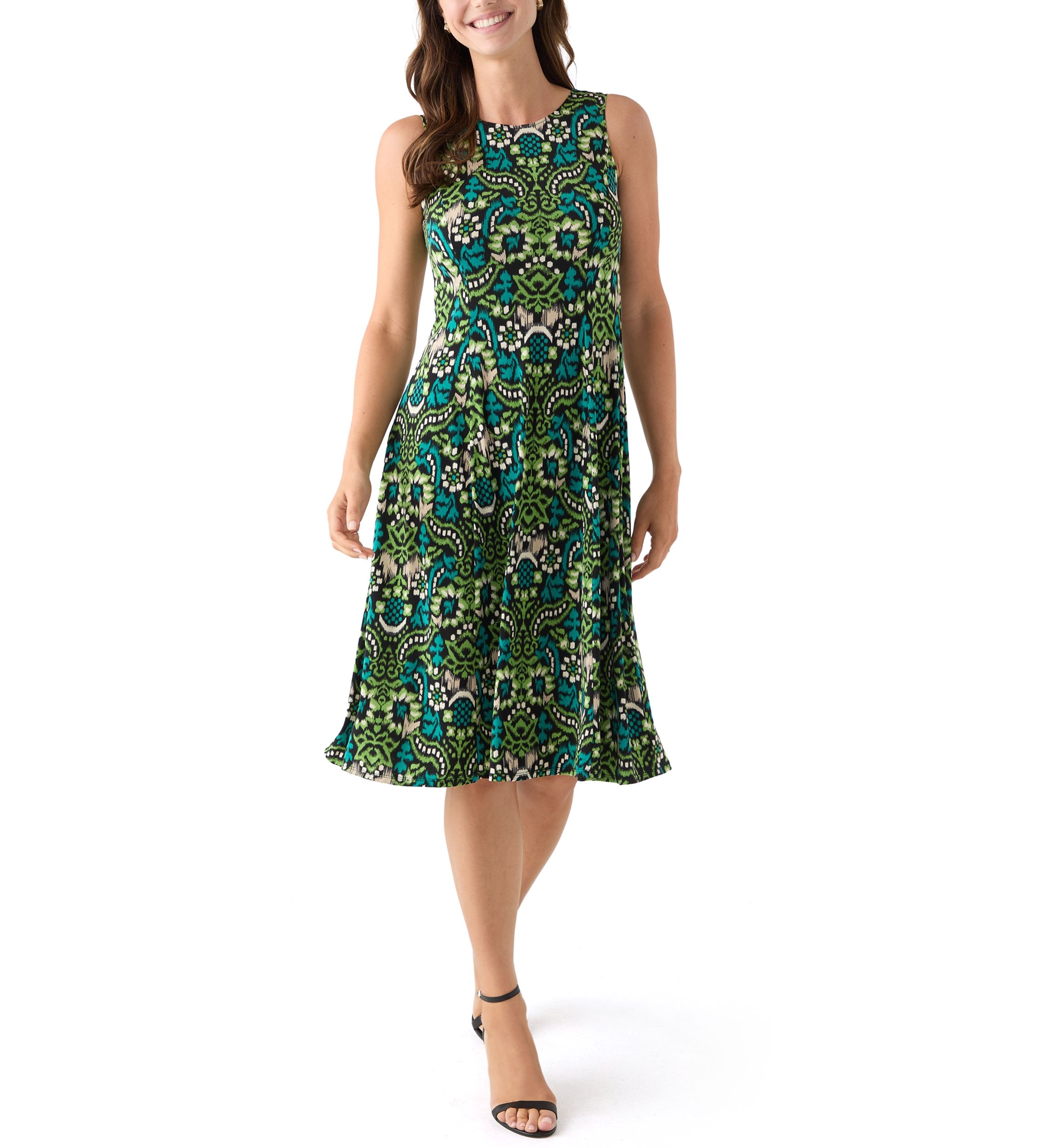 Womens Printed Dress with Three Quarter Sleeve Jacket Set