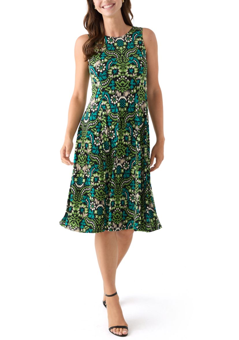 Womens Printed Dress with Three Quarter Sleeve Jacket Set