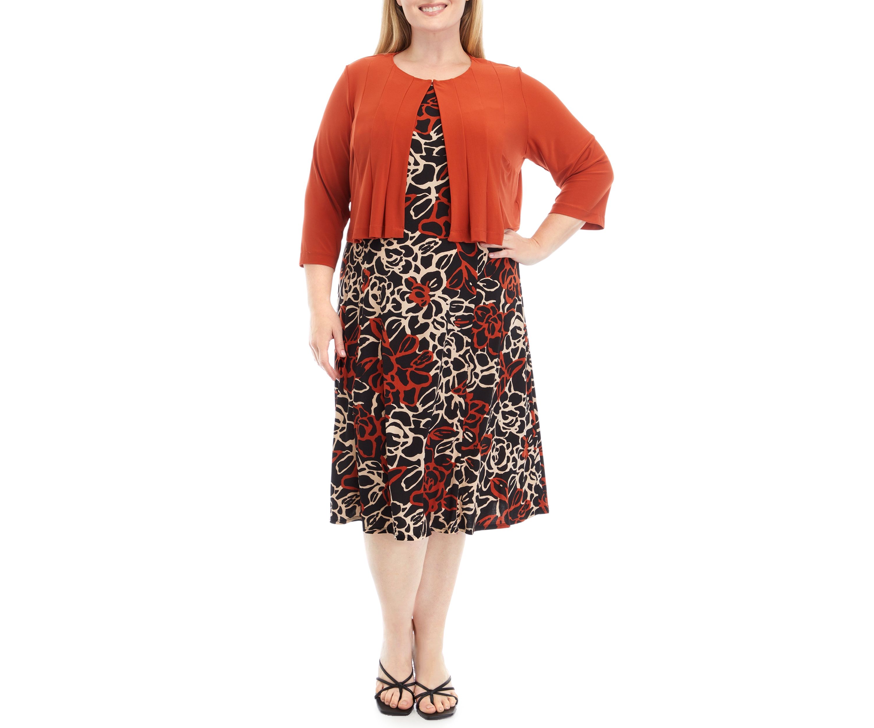 Plus Size 3/4 Sleeve Jacket Dress 