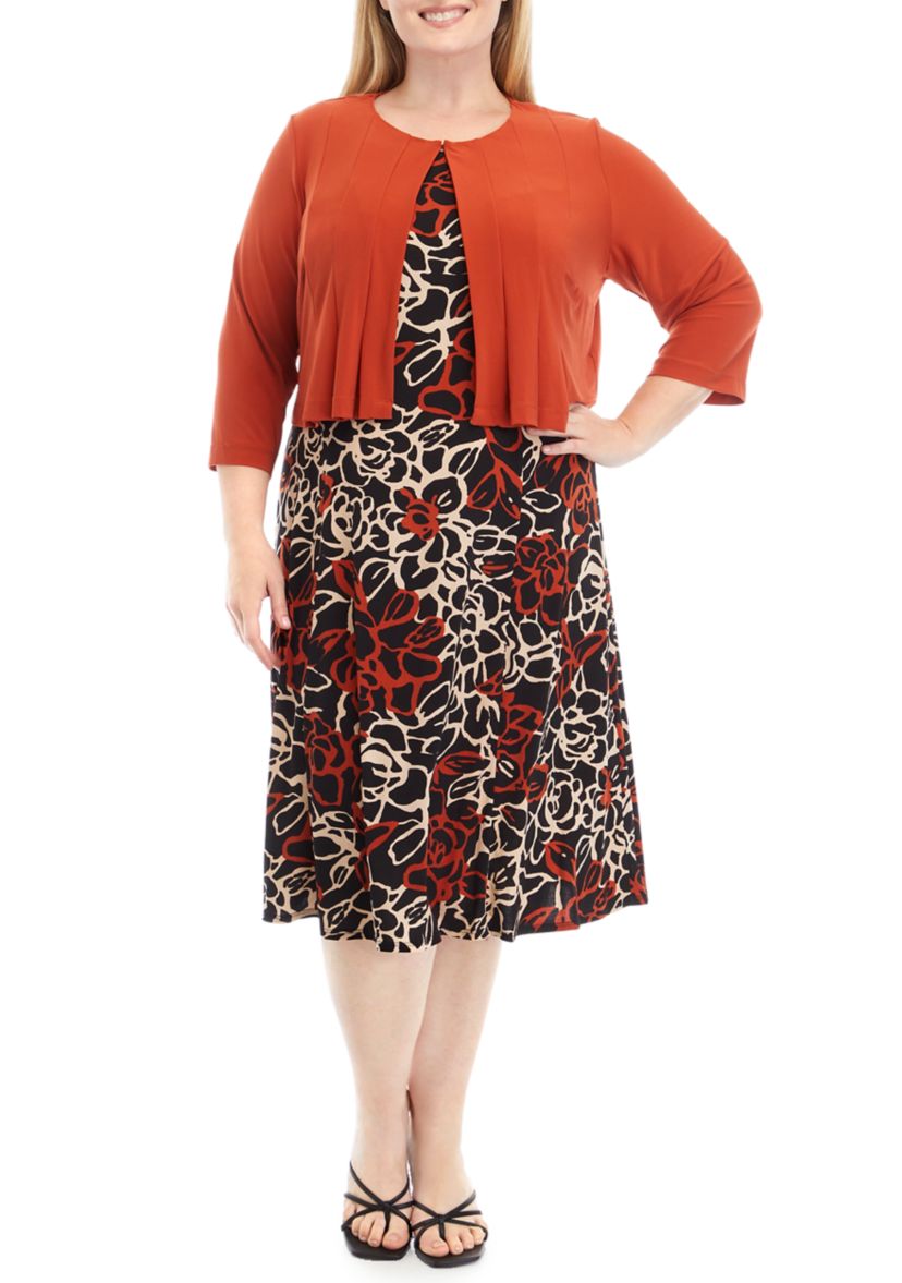 Plus Size 3/4 Sleeve Jacket Dress 