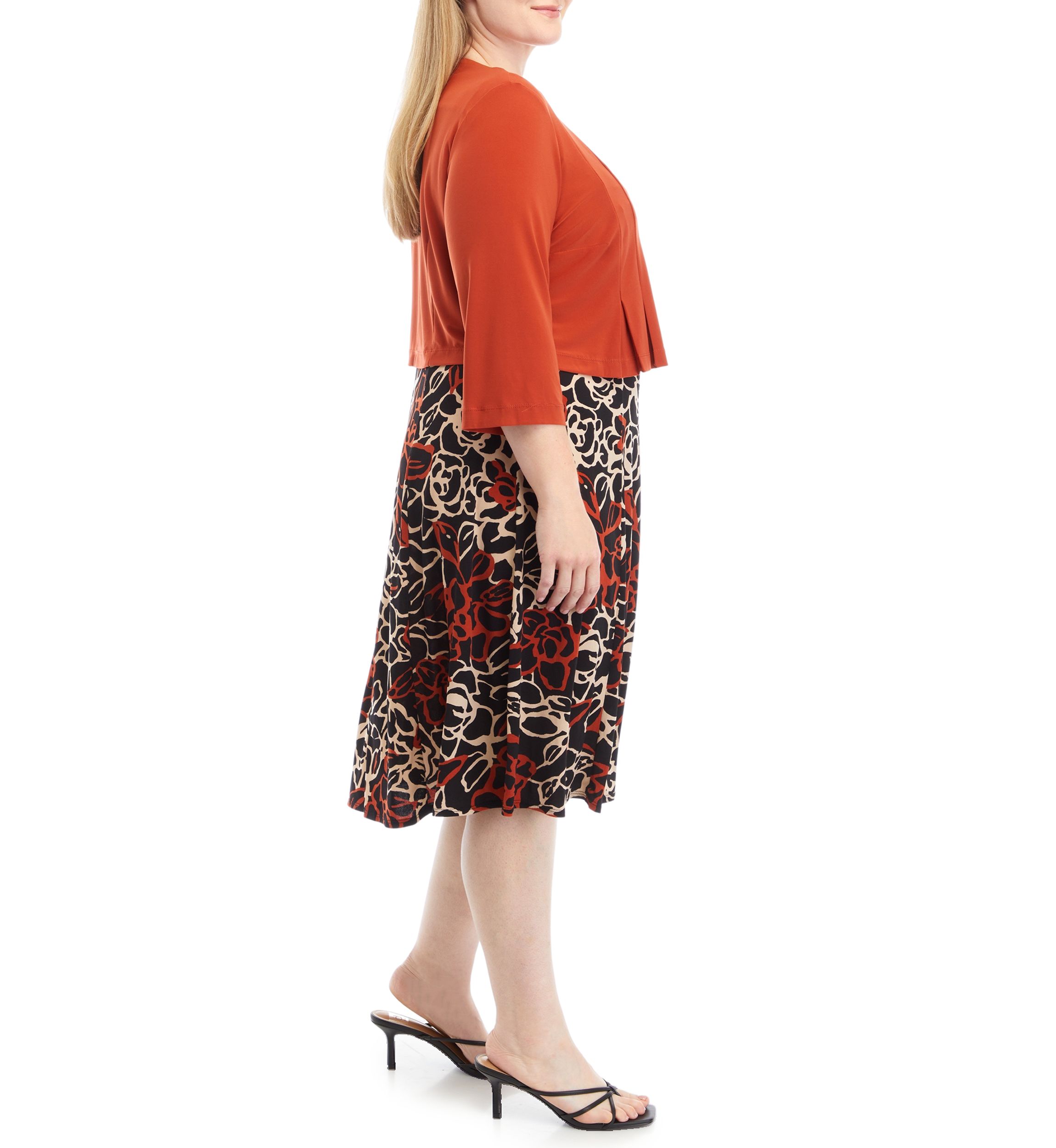 Plus Size 3/4 Sleeve Jacket Dress 