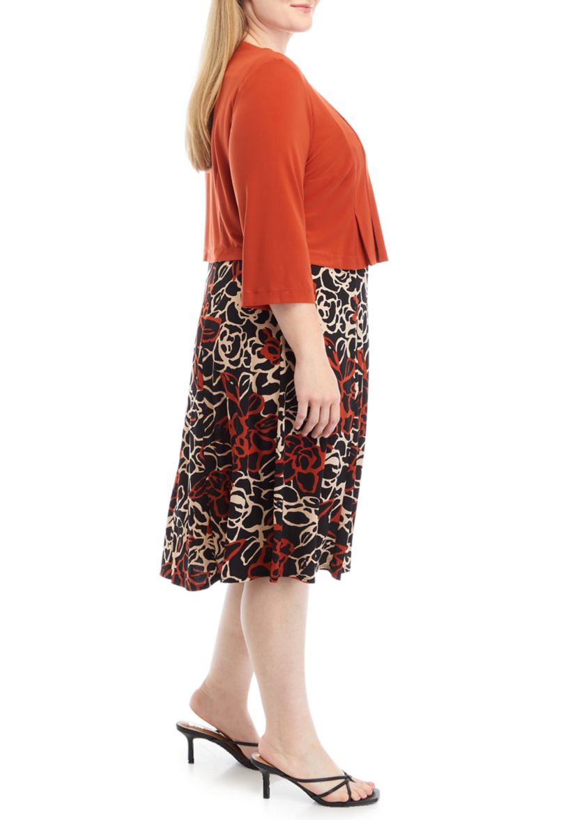 Plus Size 3/4 Sleeve Jacket Dress 