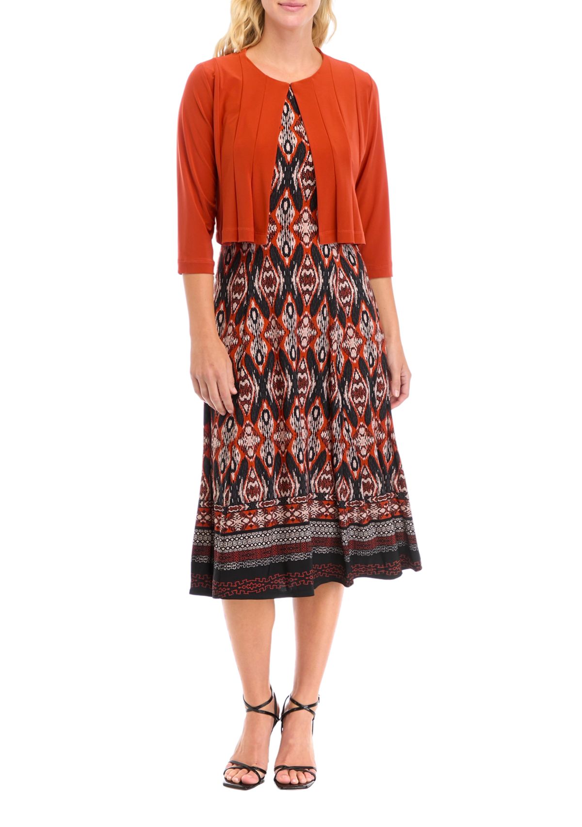   Womens Printed Dress with Solid Jacket 