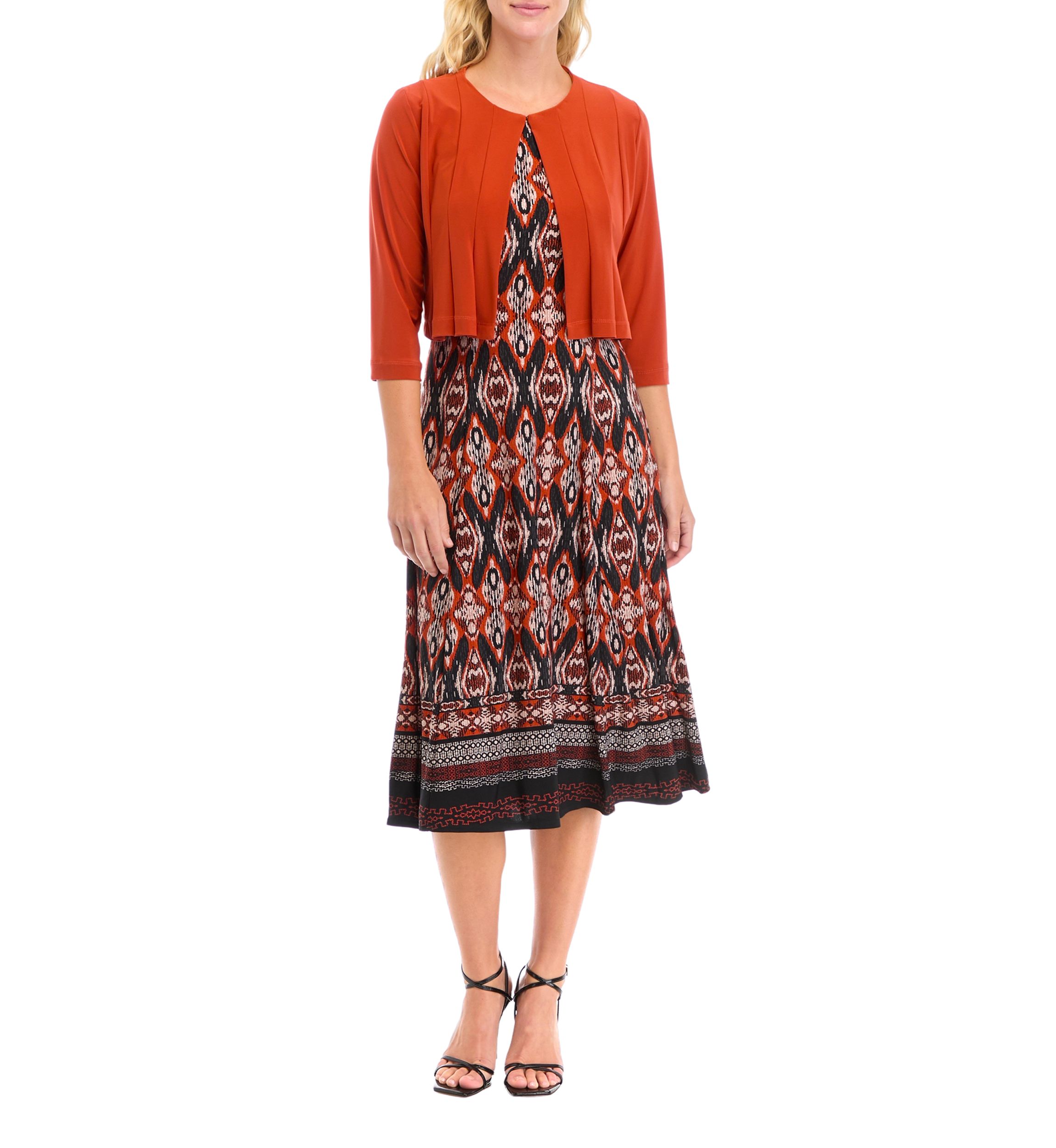   Womens Printed Dress with Solid Jacket 