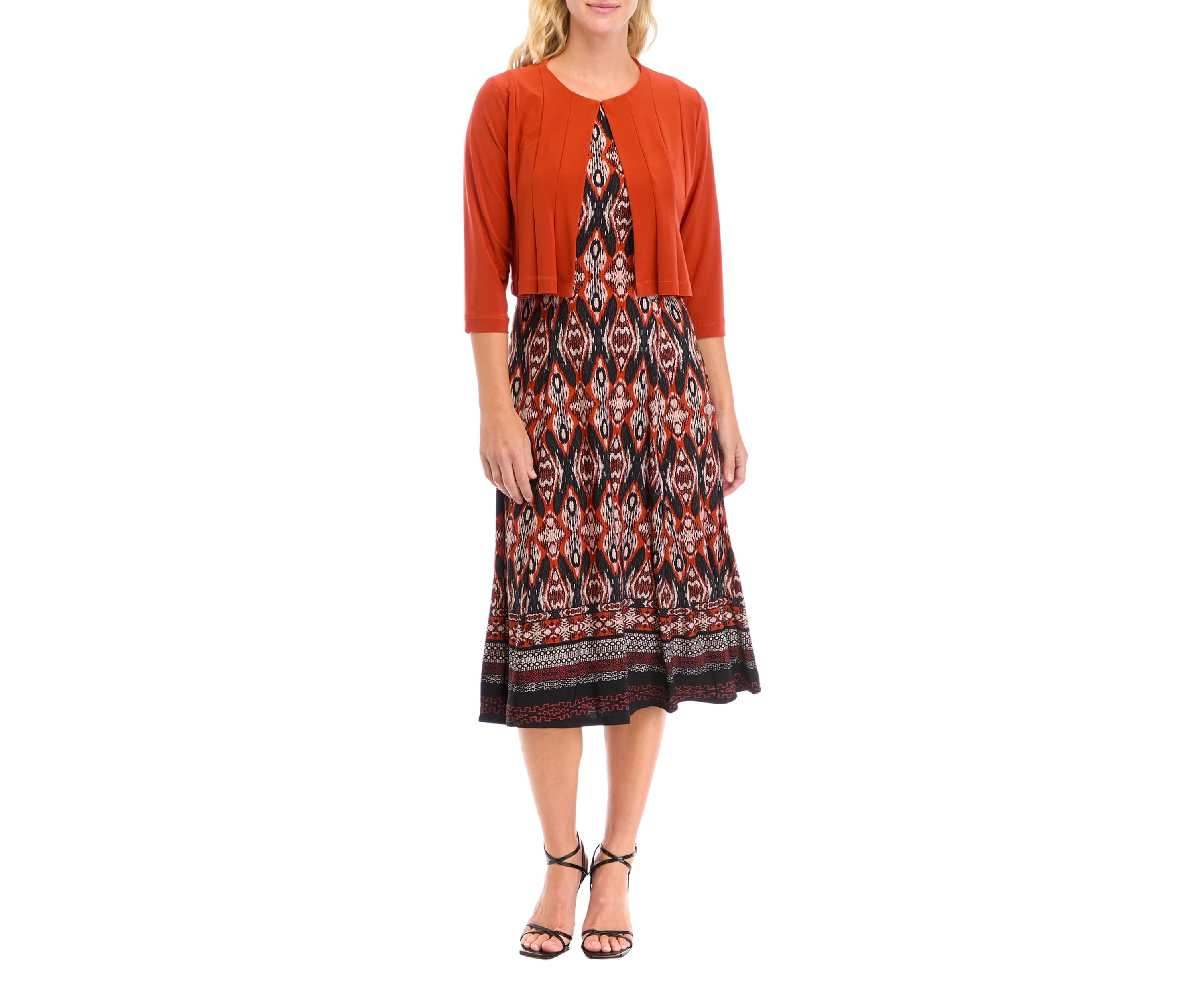   Womens Printed Dress with Solid Jacket 