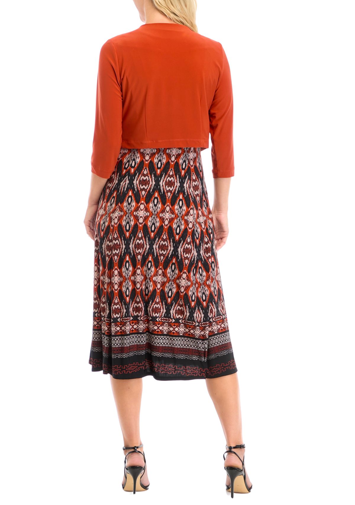   Womens Printed Dress with Solid Jacket 