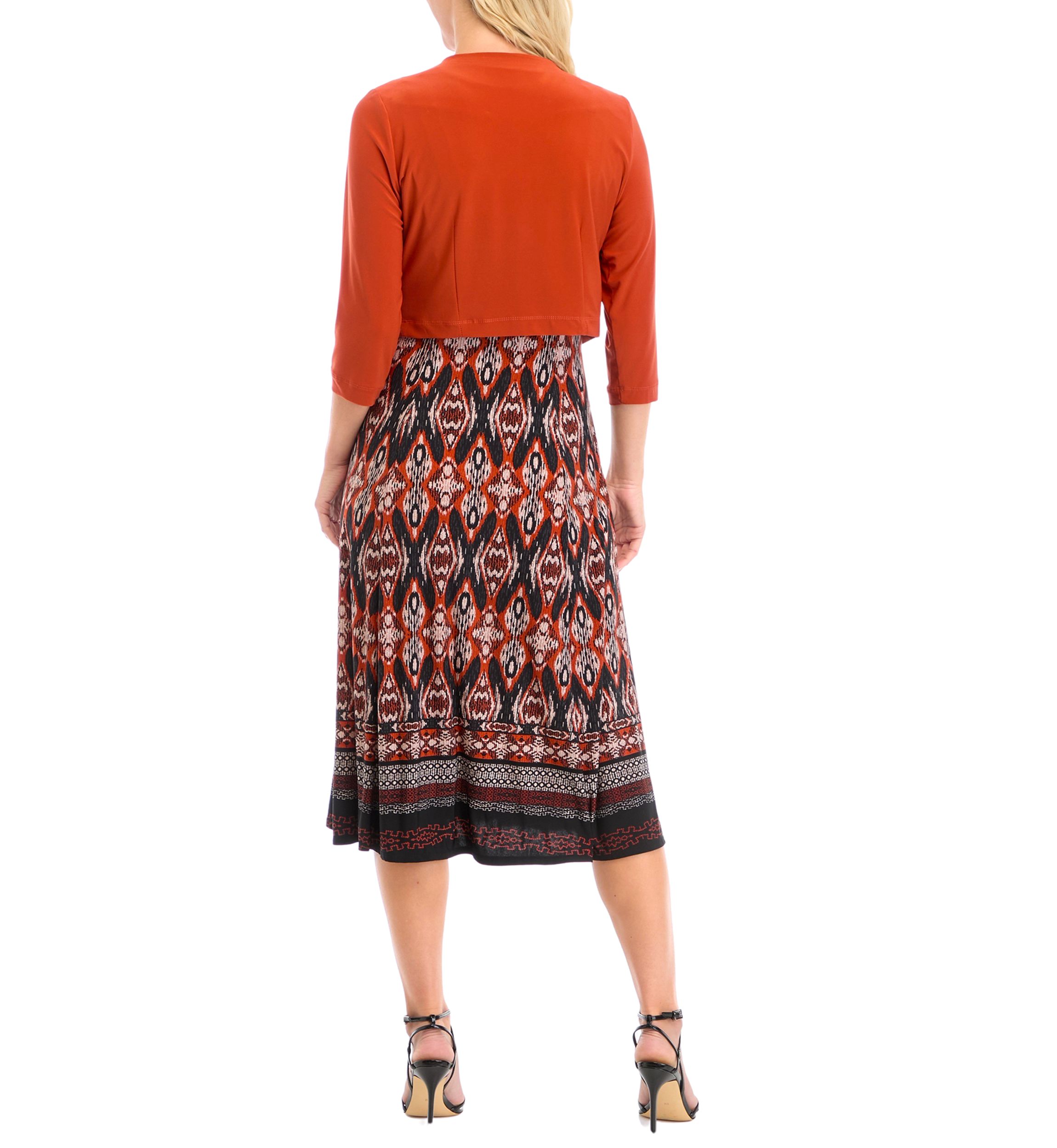   Womens Printed Dress with Solid Jacket 