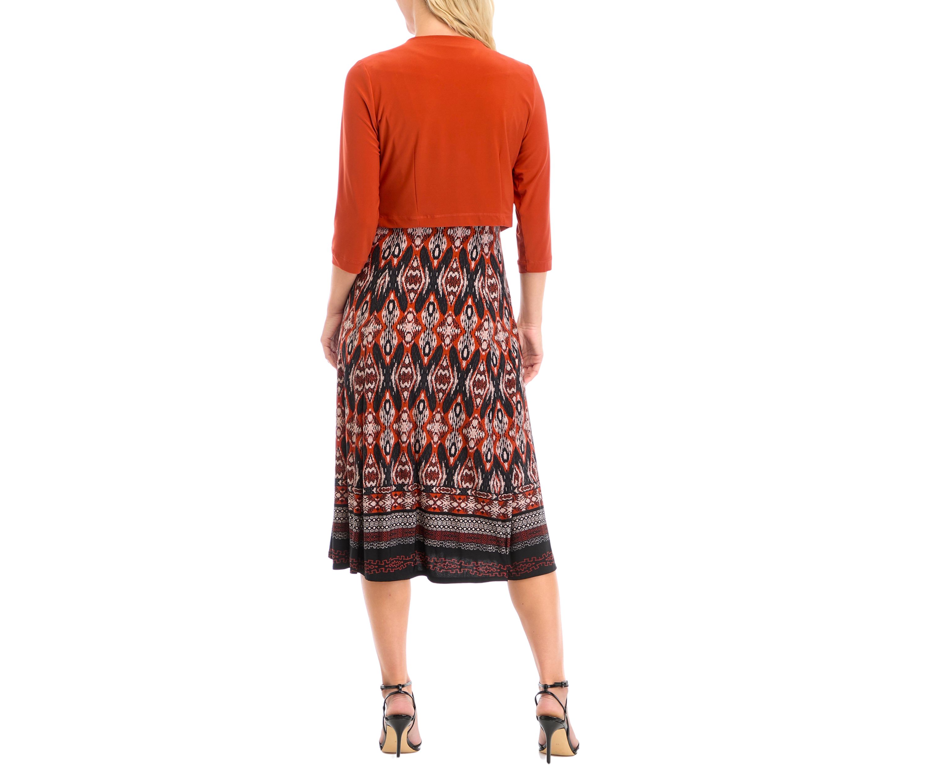   Womens Printed Dress with Solid Jacket 
