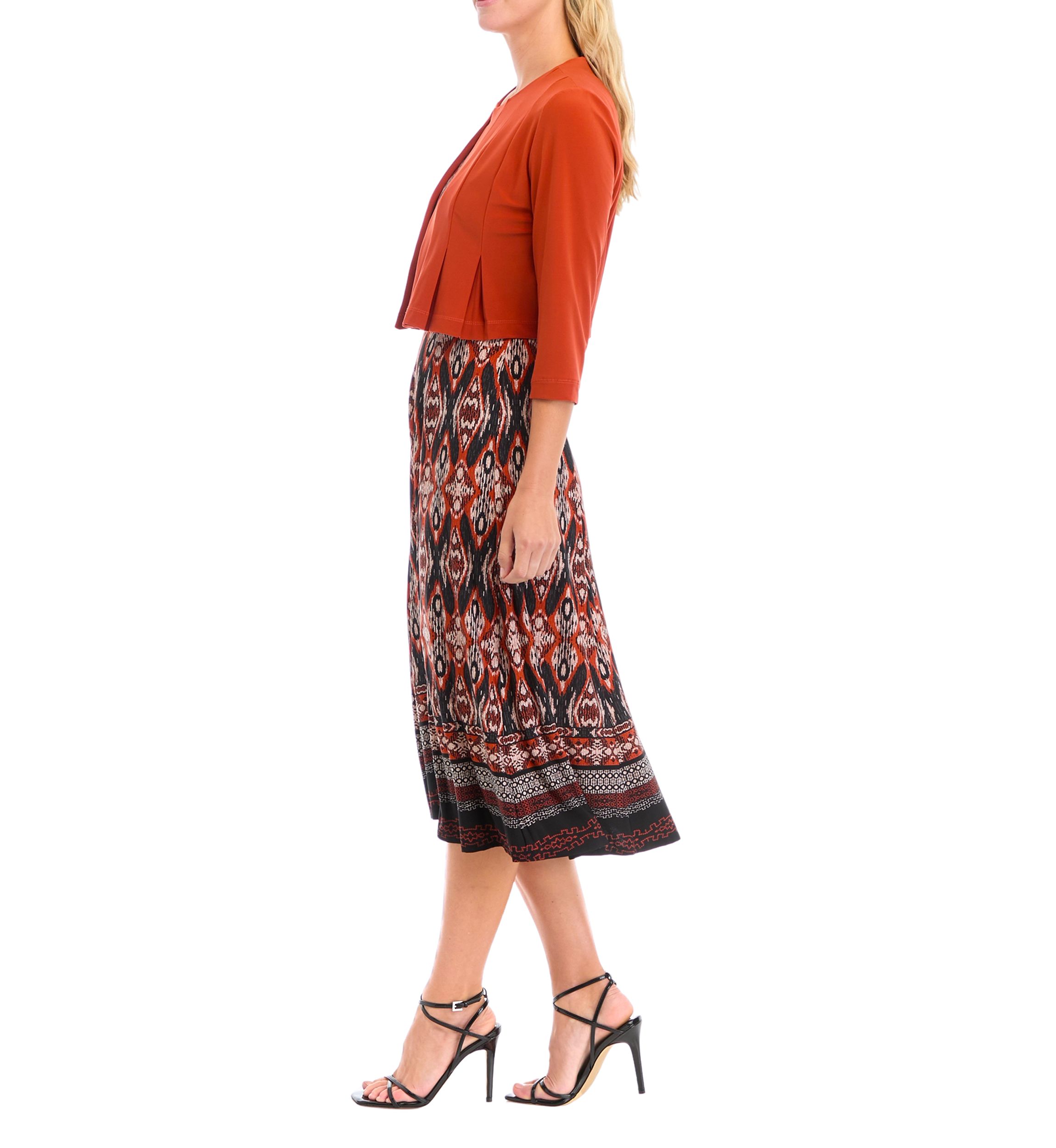   Womens Printed Dress with Solid Jacket 