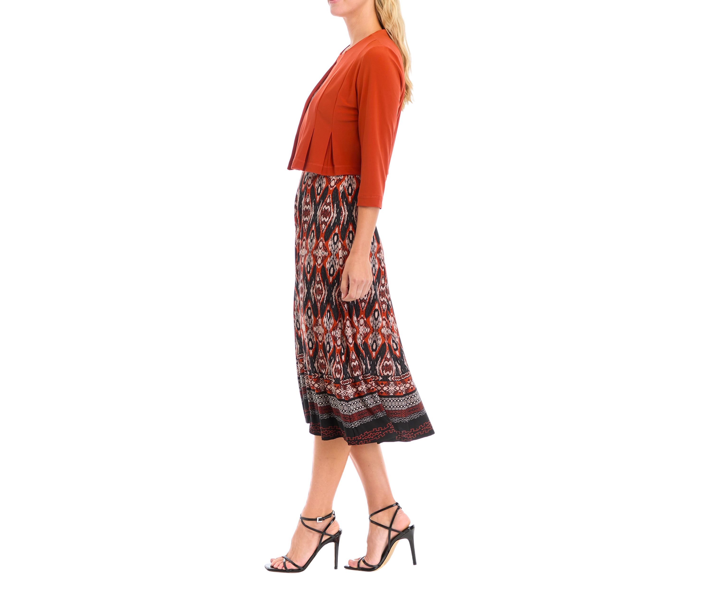   Womens Printed Dress with Solid Jacket 